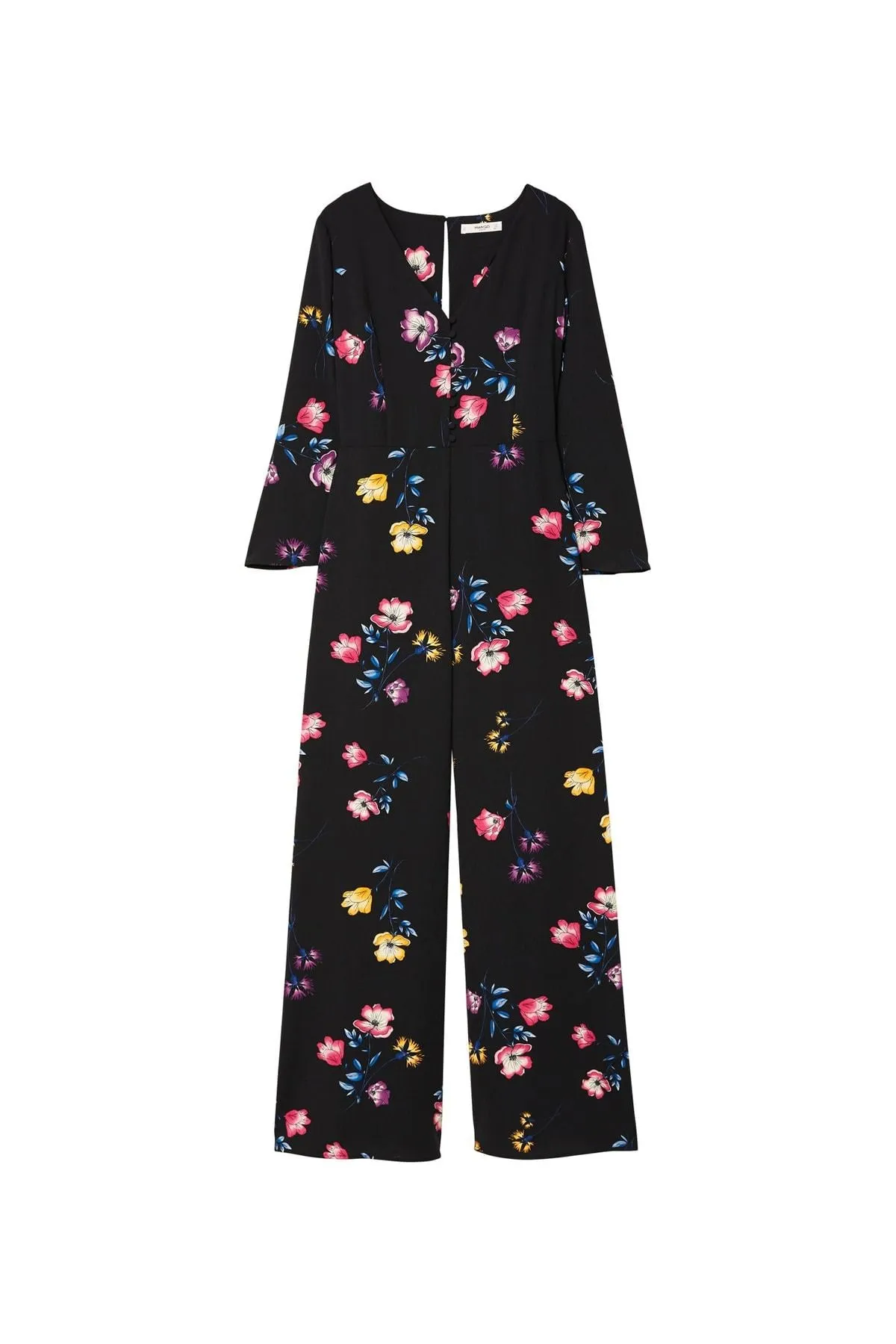 16118 Black Wide Leg Floral Jumpsuit