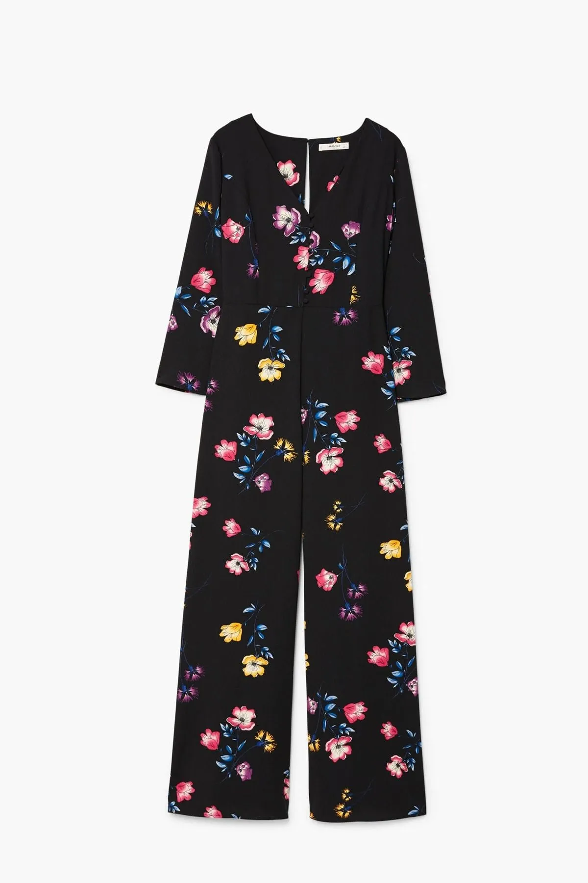 16118 Black Wide Leg Floral Jumpsuit