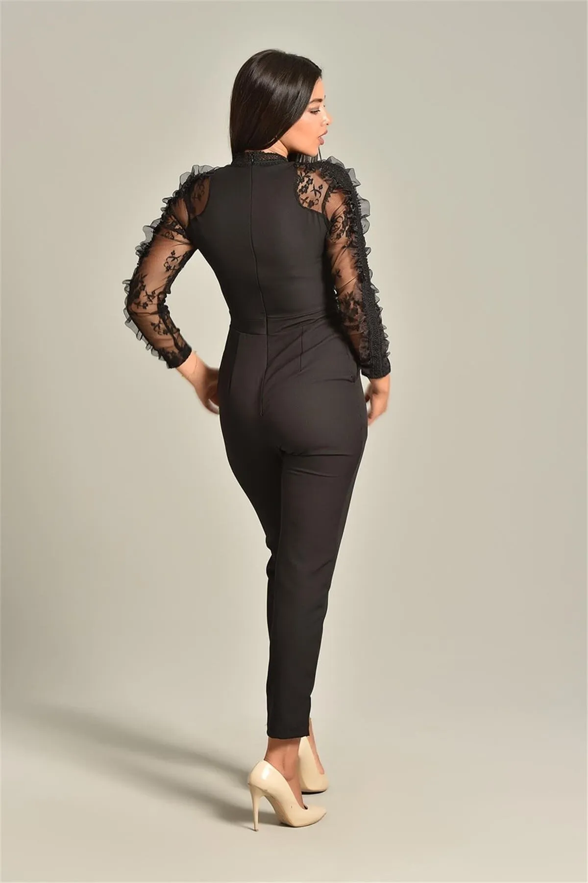 16155 Black Transparent Tulle Jumpsuit