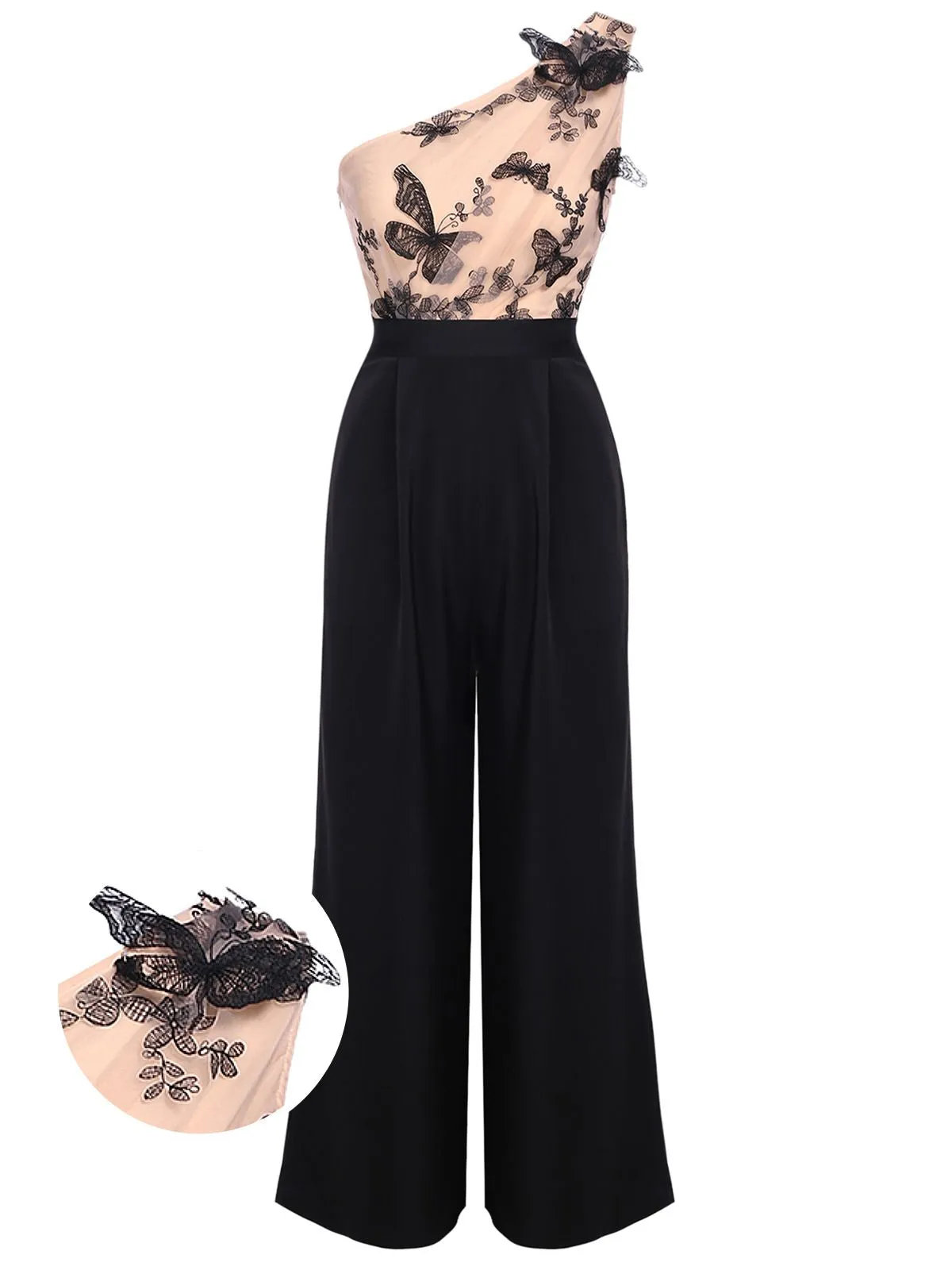 1930s One-shoulder Lace Butterfly Jumpsuit