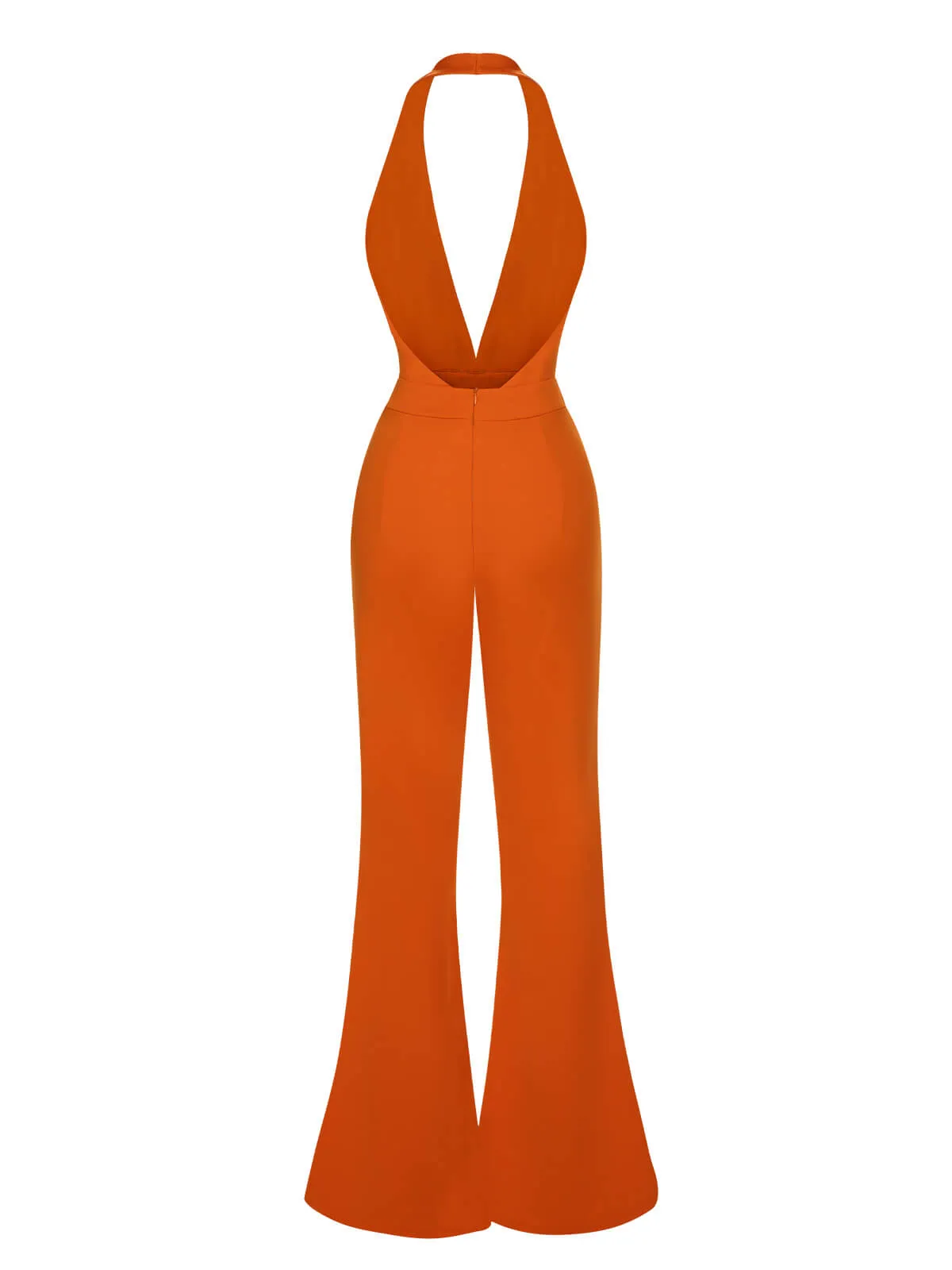 1930s Solid Deep V-Neck Halter Jumpsuit