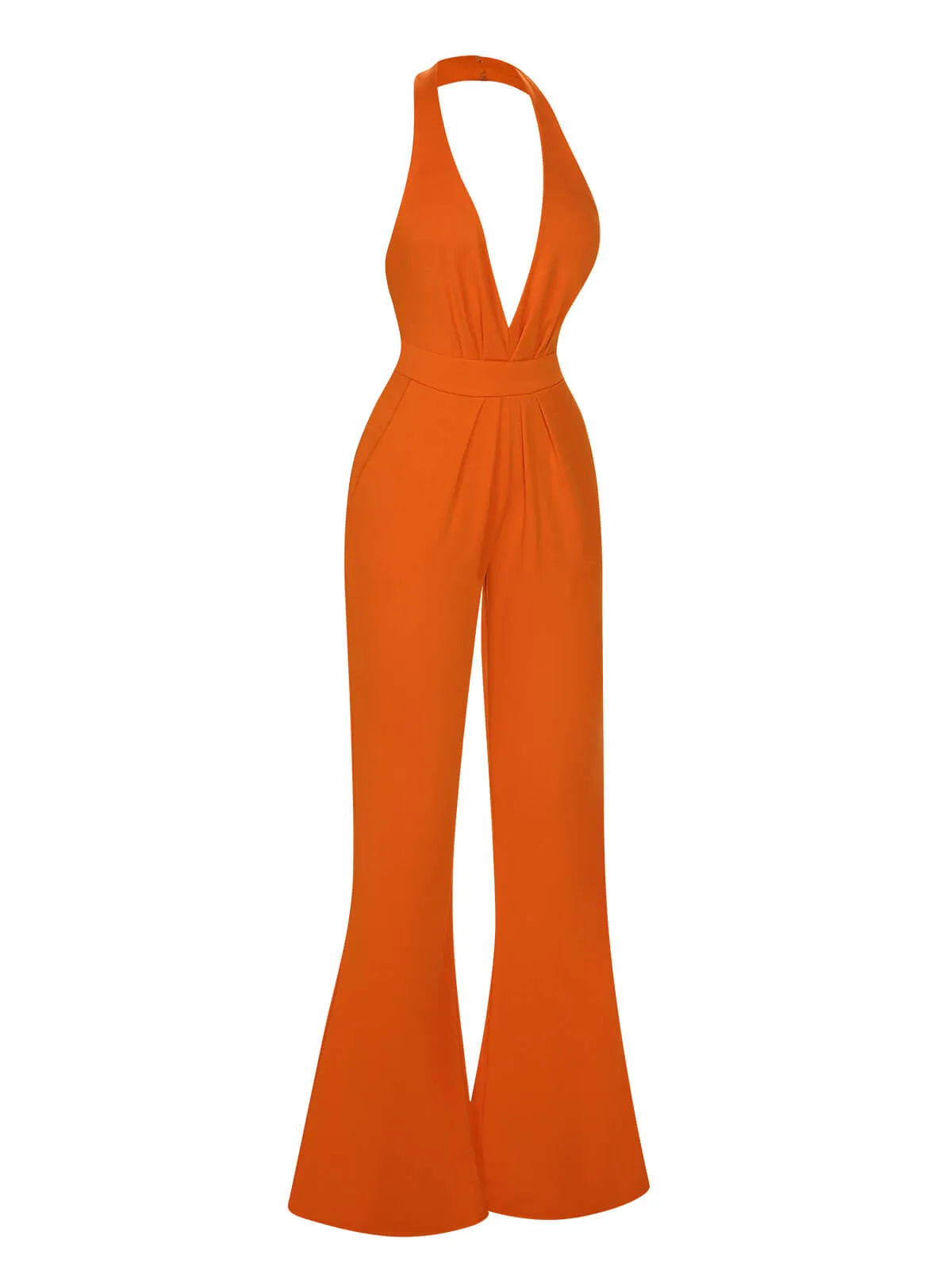 1930s Solid Deep V-Neck Halter Jumpsuit