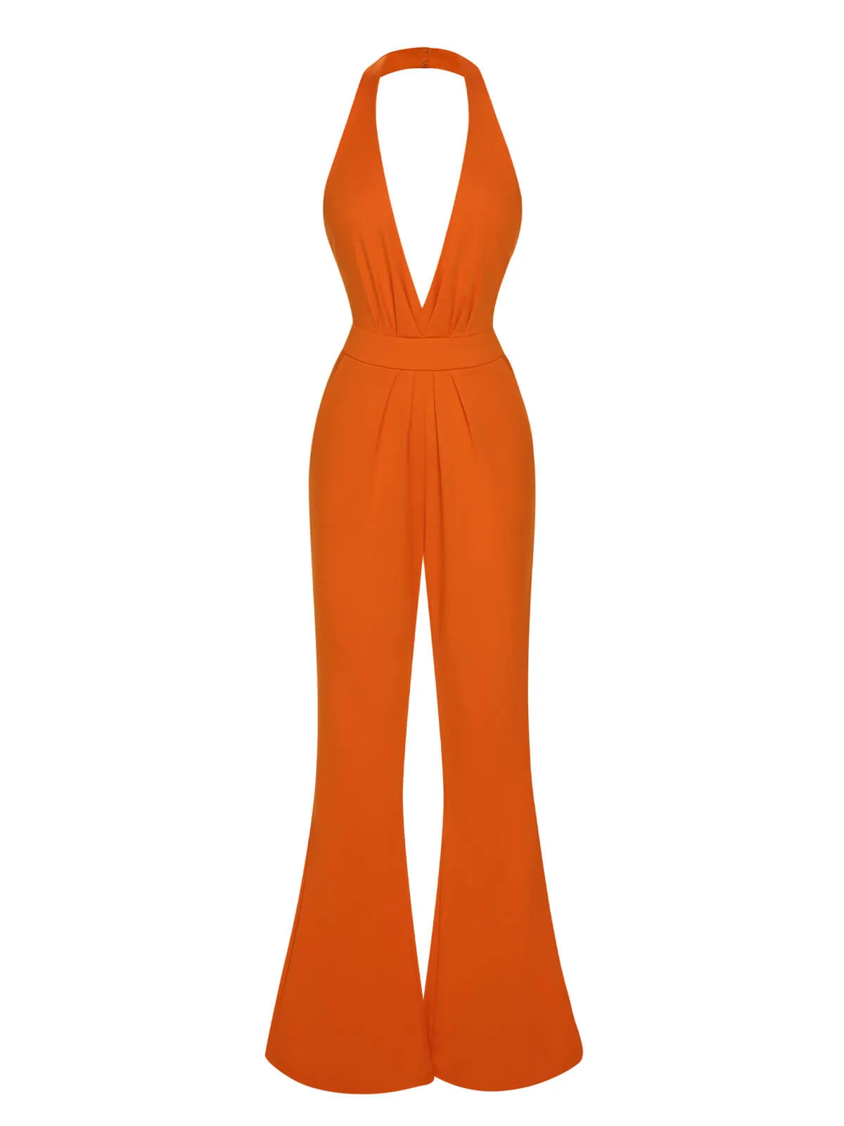 1930s Solid Deep V-Neck Halter Jumpsuit