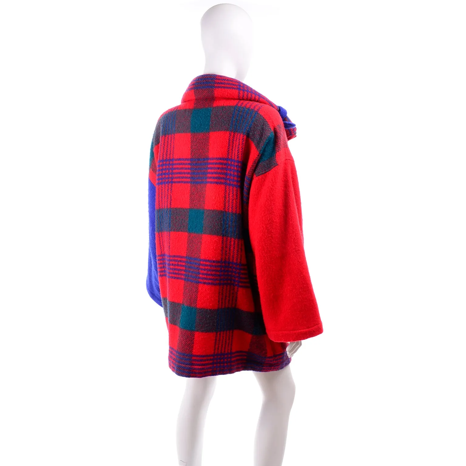 1980s Jean Charles de Castelbajac Red & Blue Plaid Vintage Blanket Coat