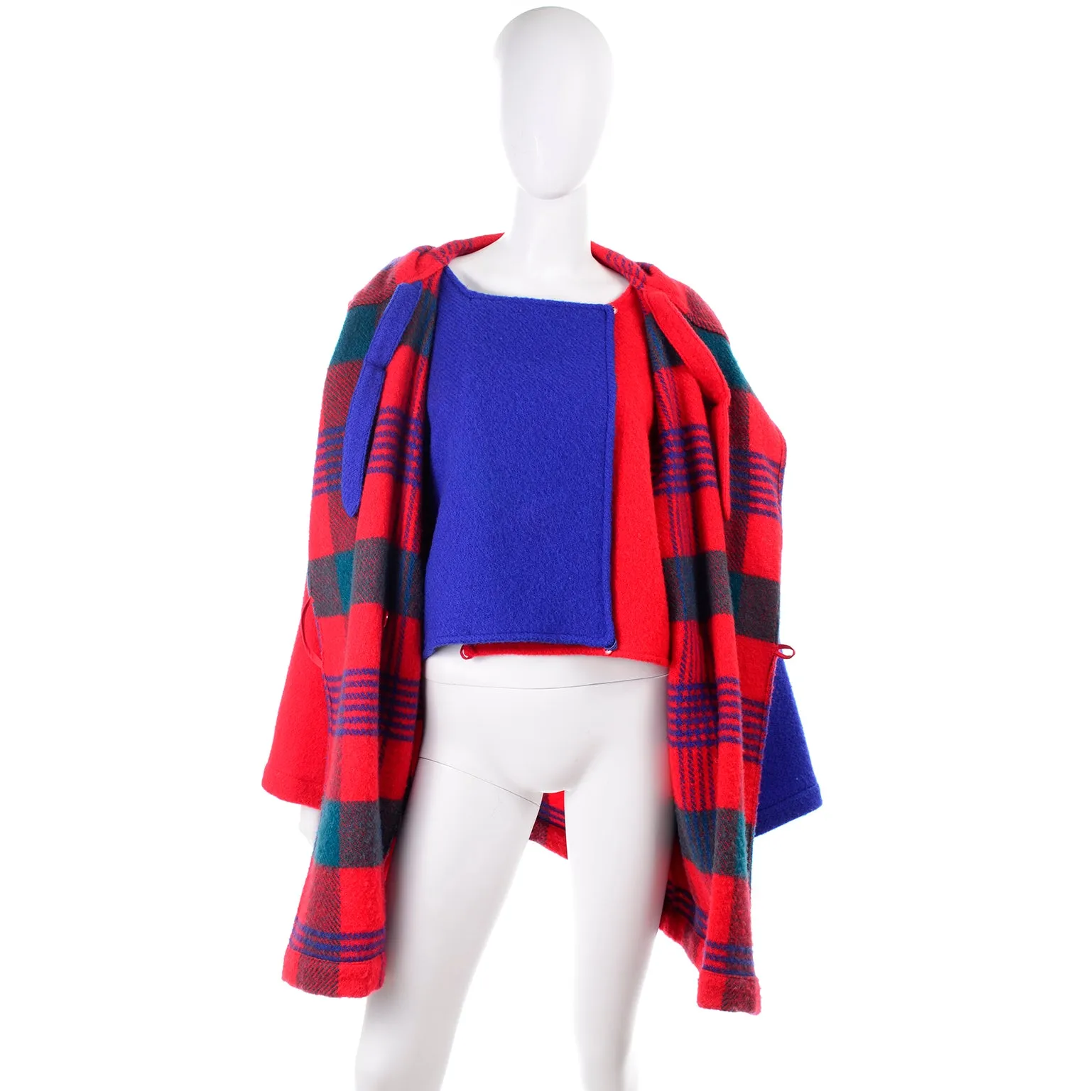 1980s Jean Charles de Castelbajac Red & Blue Plaid Vintage Blanket Coat