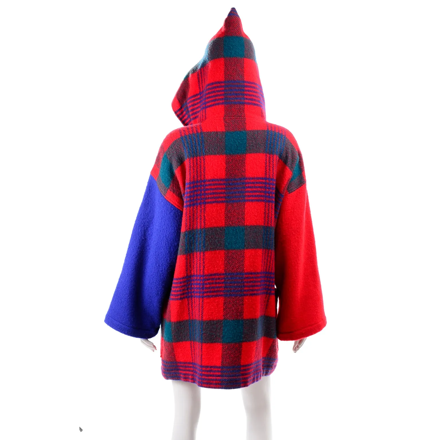 1980s Jean Charles de Castelbajac Red & Blue Plaid Vintage Blanket Coat