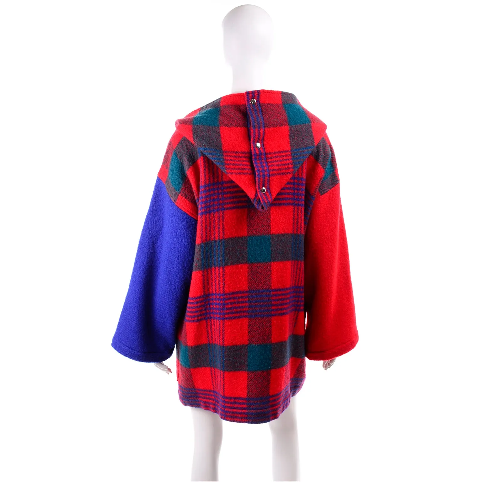 1980s Jean Charles de Castelbajac Red & Blue Plaid Vintage Blanket Coat