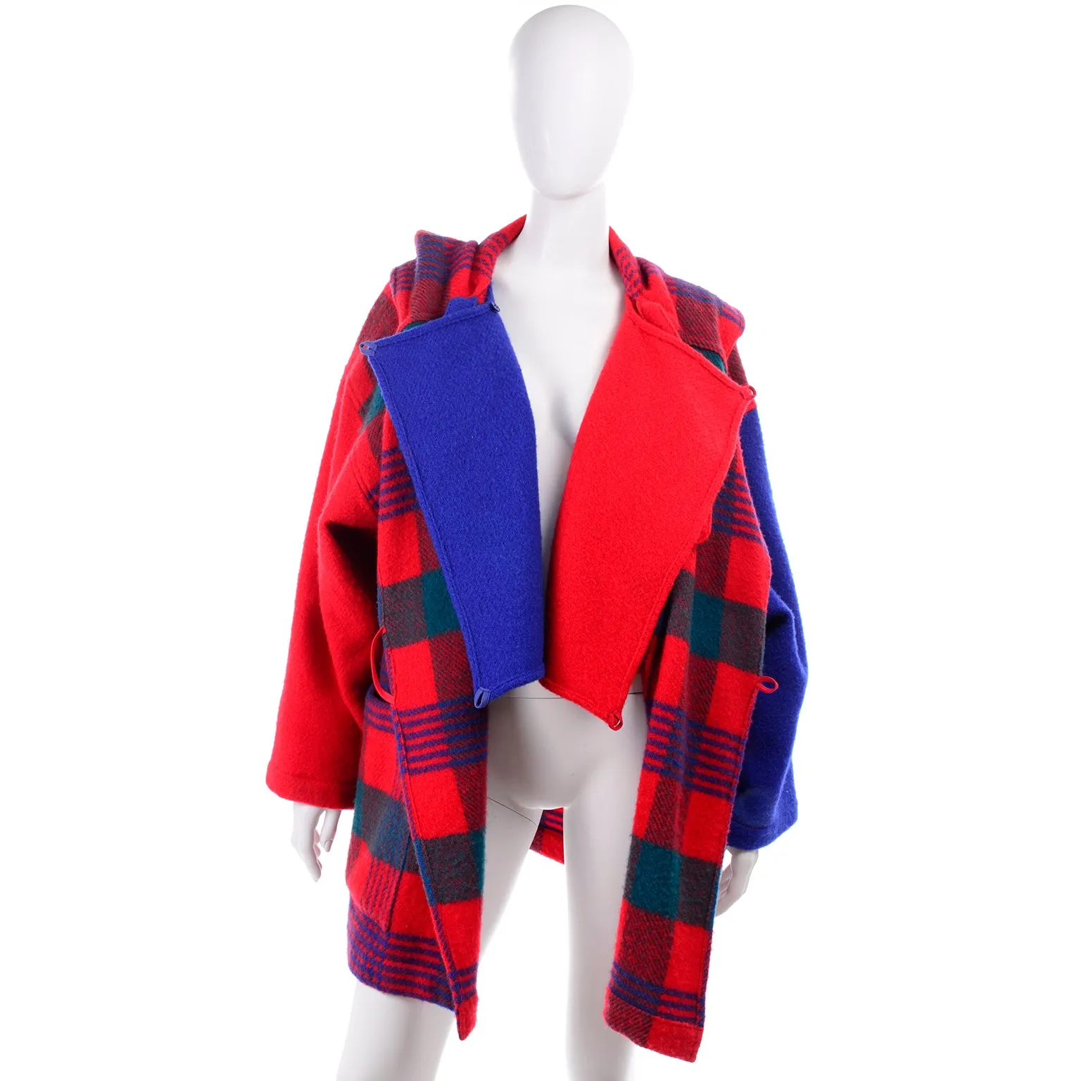 1980s Jean Charles de Castelbajac Red & Blue Plaid Vintage Blanket Coat