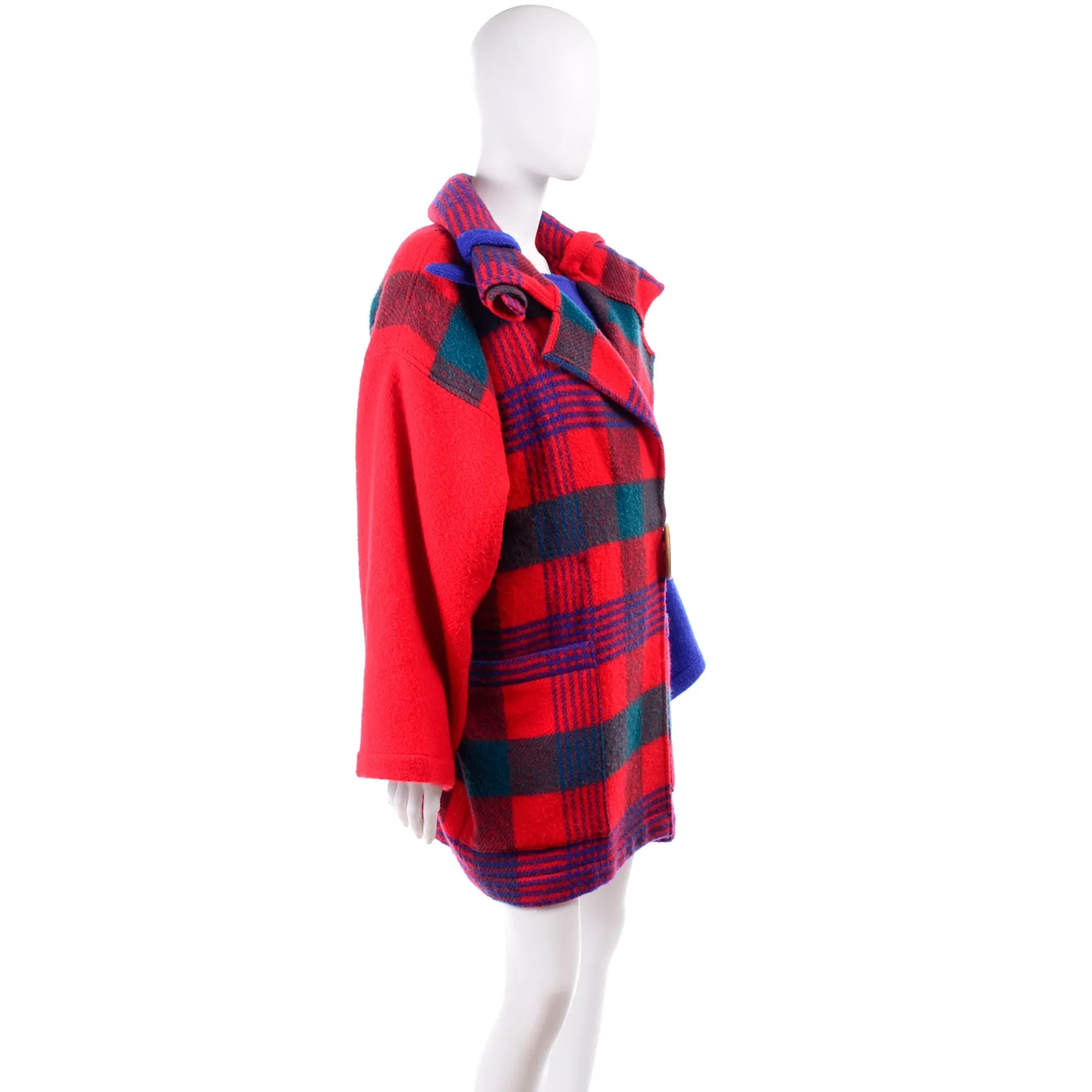 1980s Jean Charles de Castelbajac Red & Blue Plaid Vintage Blanket Coat