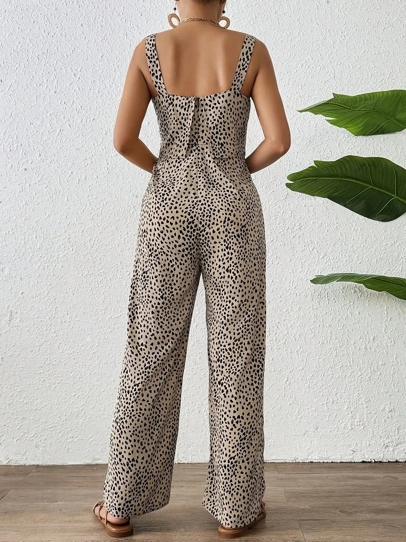 2024 New Fashion Design Women's jumpsuit double layered suspender jumpsuit thick shoulder strap printed long casual style