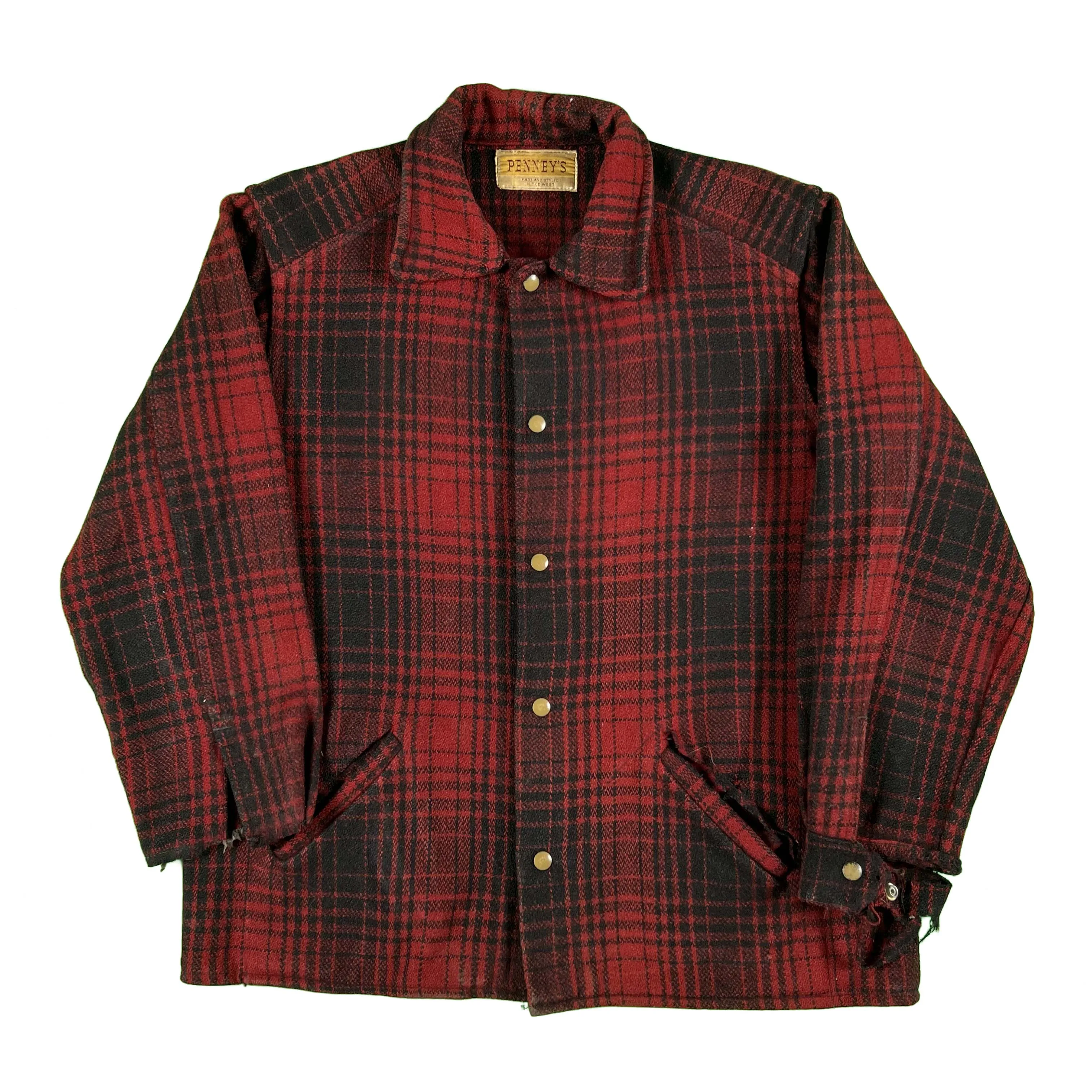 50s Penney's Thrashed Buffalo Plaid Wool Jacket- L