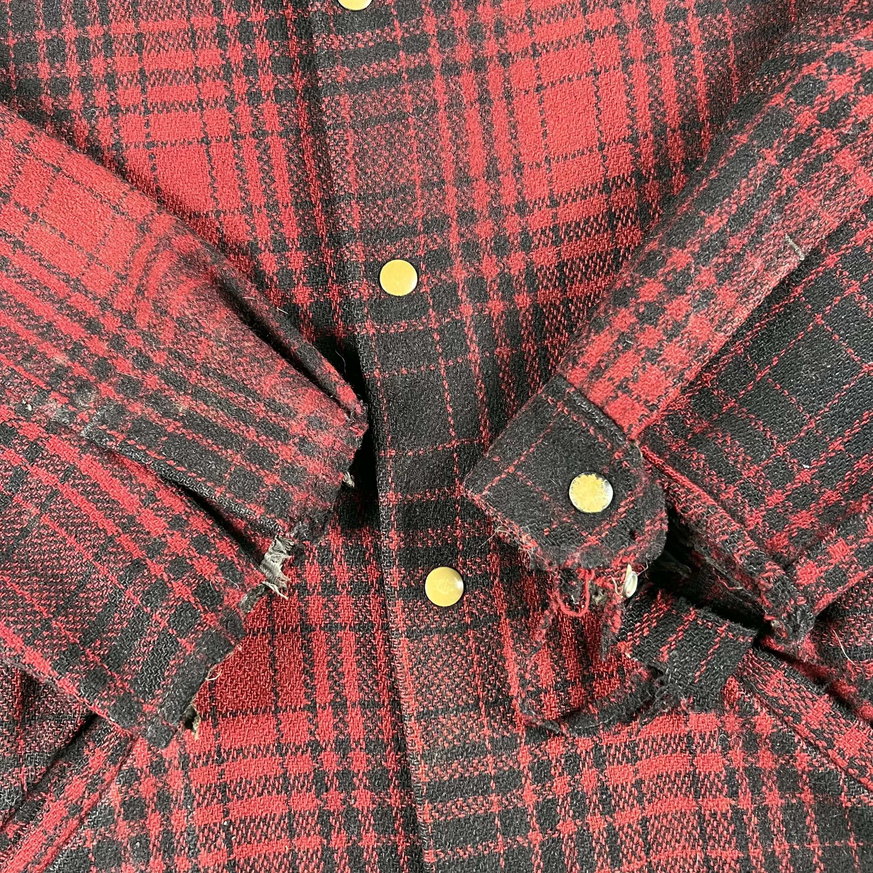 50s Penney's Thrashed Buffalo Plaid Wool Jacket- L