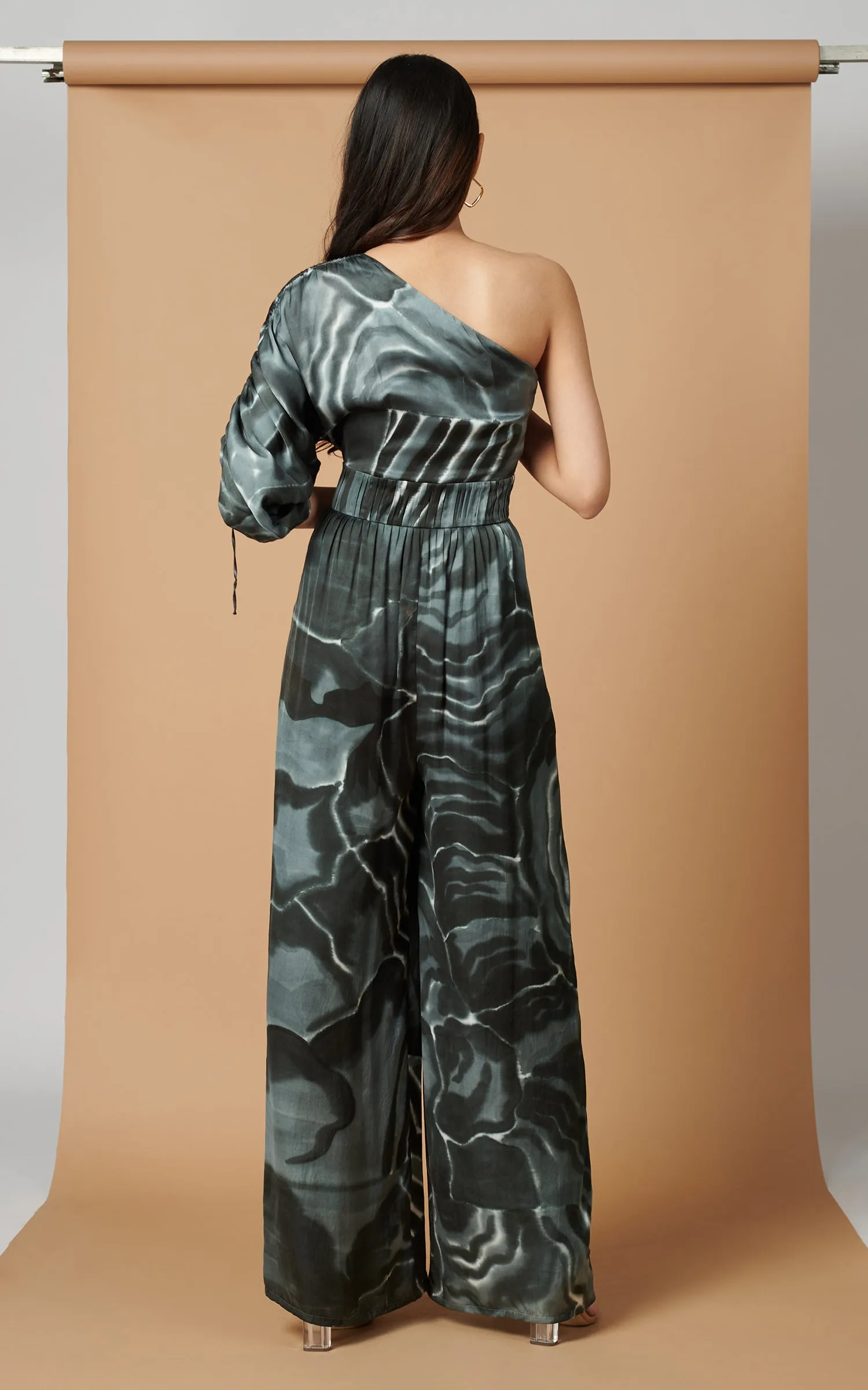 Abstract Printed One Shoulder Jumpsuit