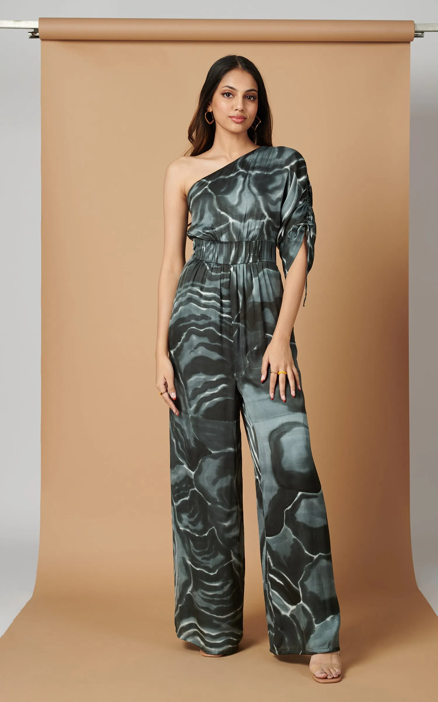 Abstract Printed One Shoulder Jumpsuit