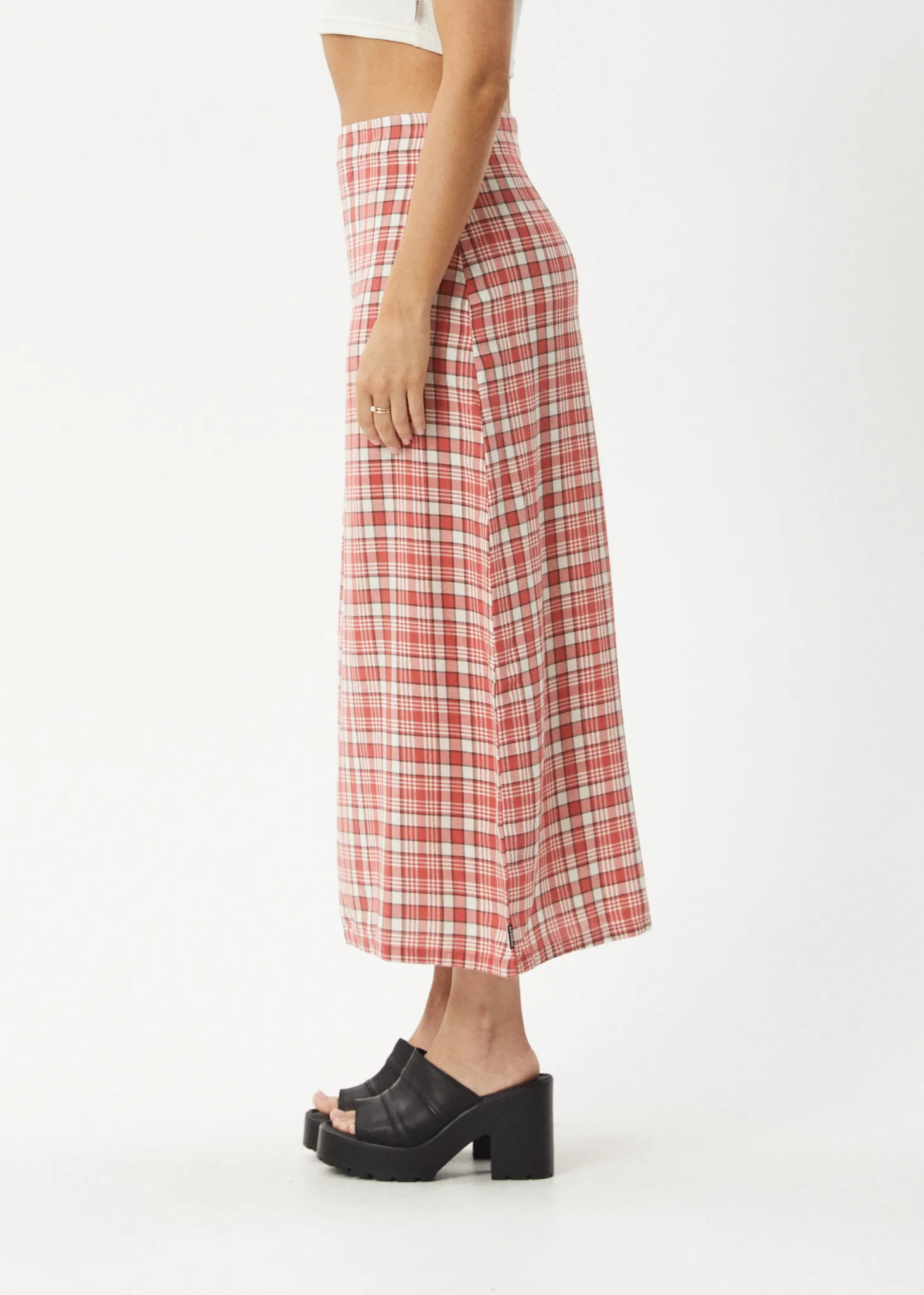 AFENDS Womens Check Out - Midi Skirt - Red Check