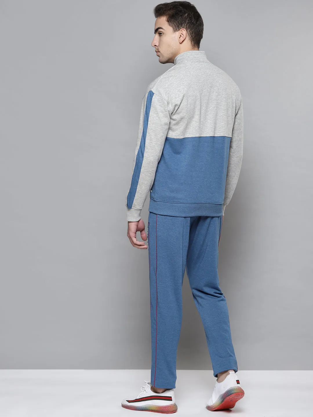 Alcis Men Grey Melange Blue Colourblocked Tracksuit