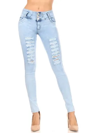 Amy Distressed High Waist Jeans W/ Woven Pockets