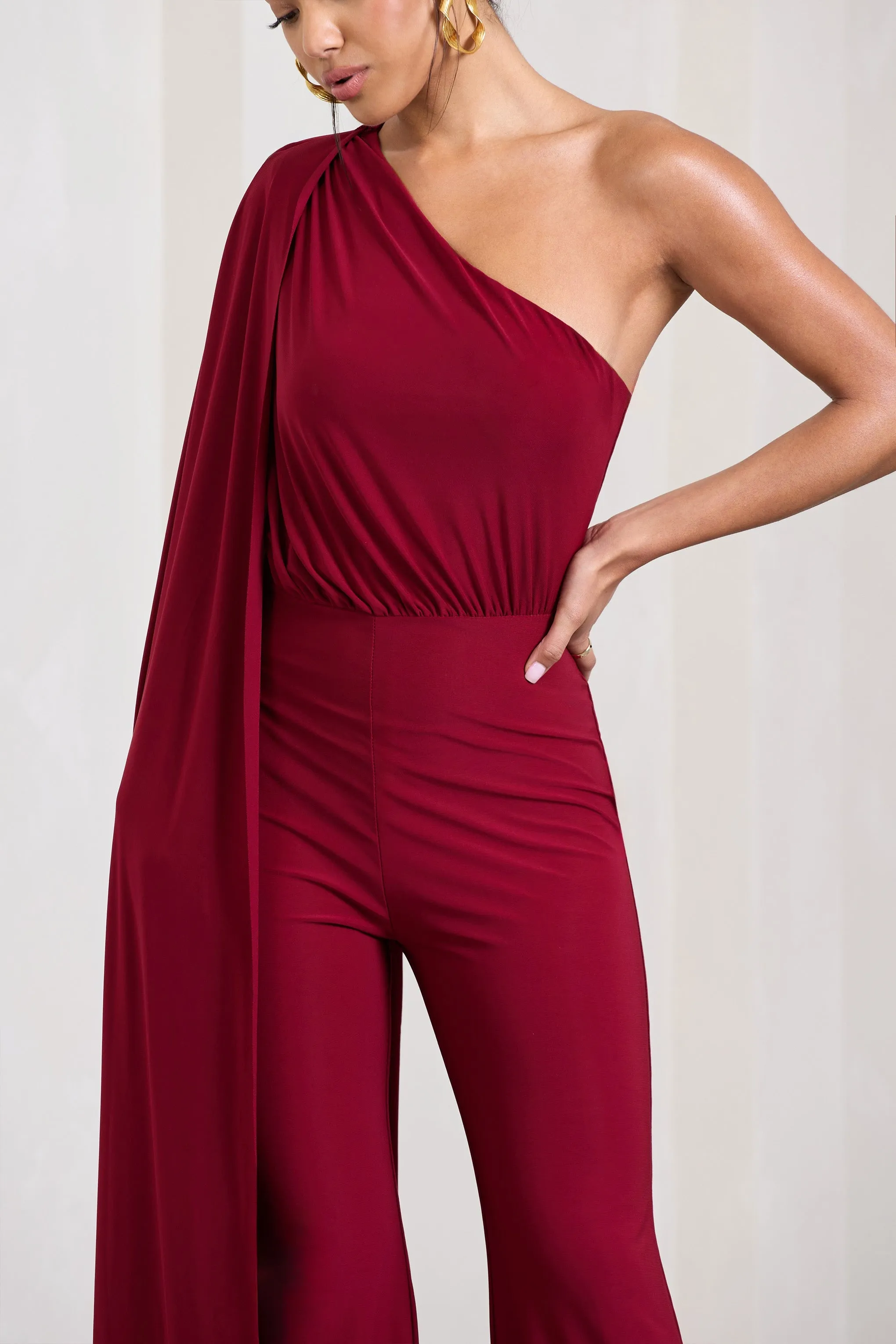 Aurora | Berry One Shoulder Cape Sleeve Jumpsuit