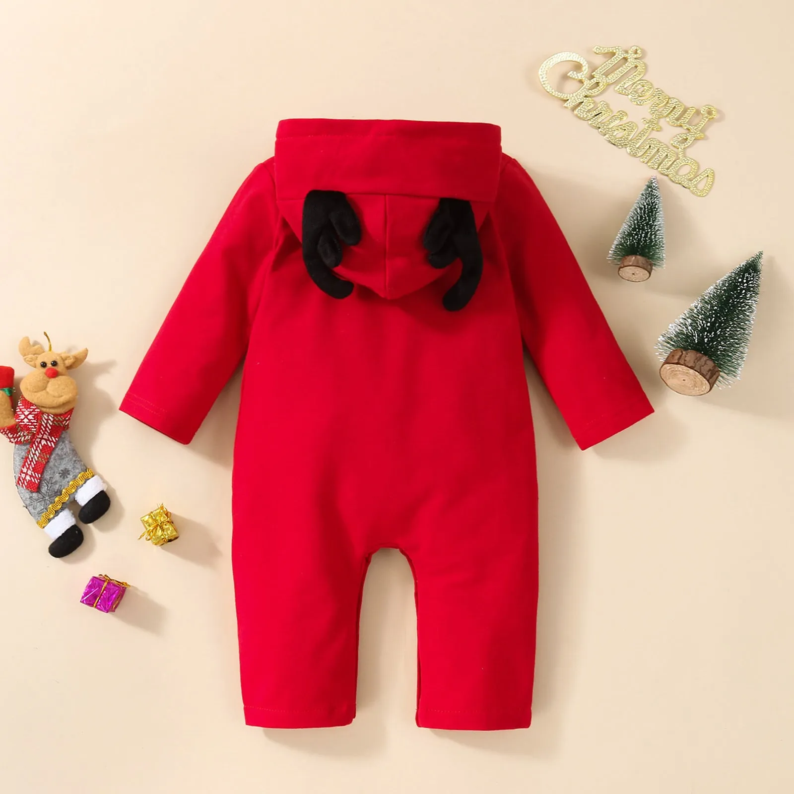 Baby Reindeer Long Sleeve Jumpsuit with Hood