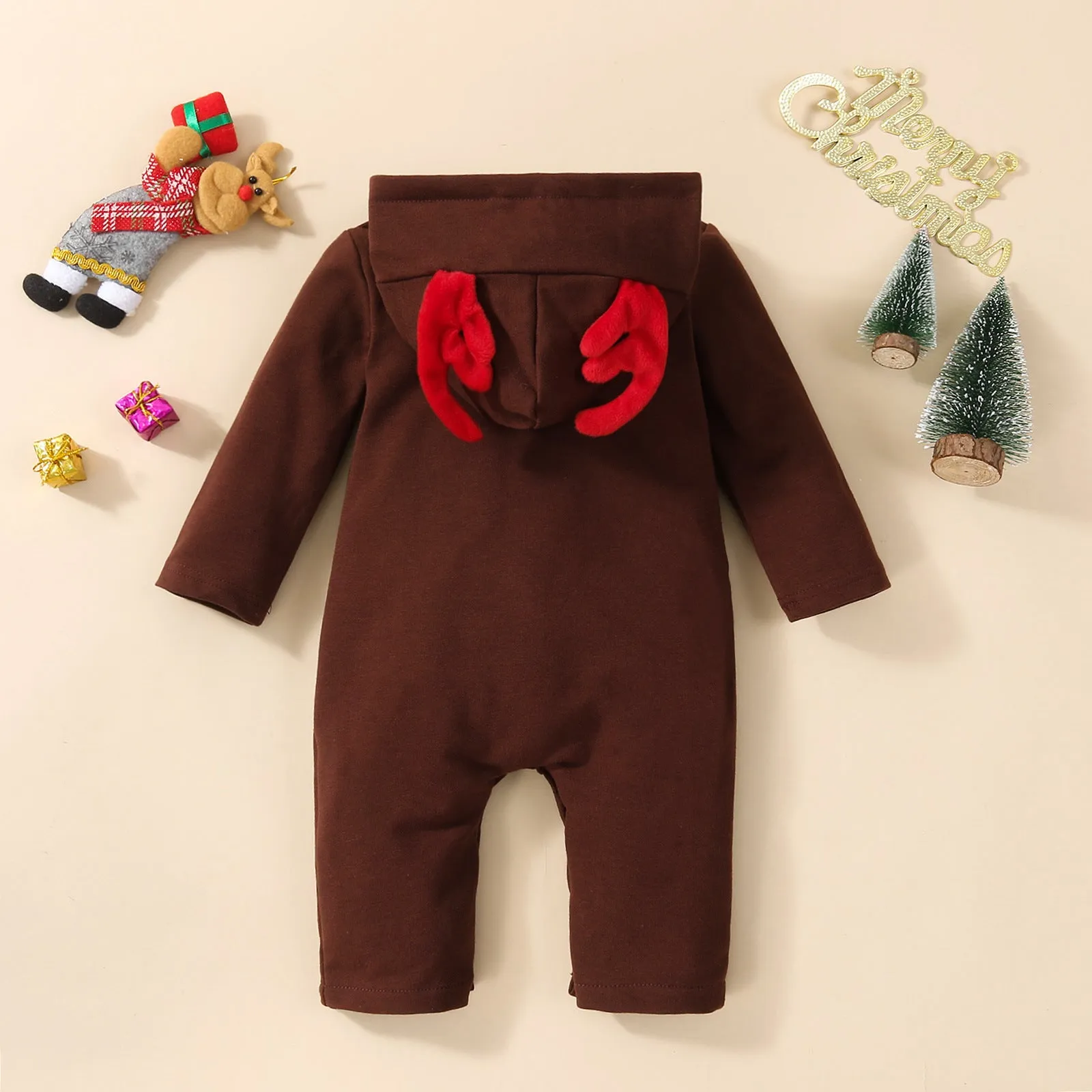 Baby Reindeer Long Sleeve Jumpsuit with Hood