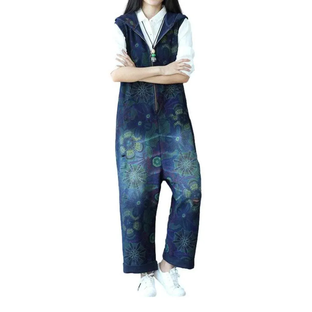 Baggy painted women's denim jumpsuit