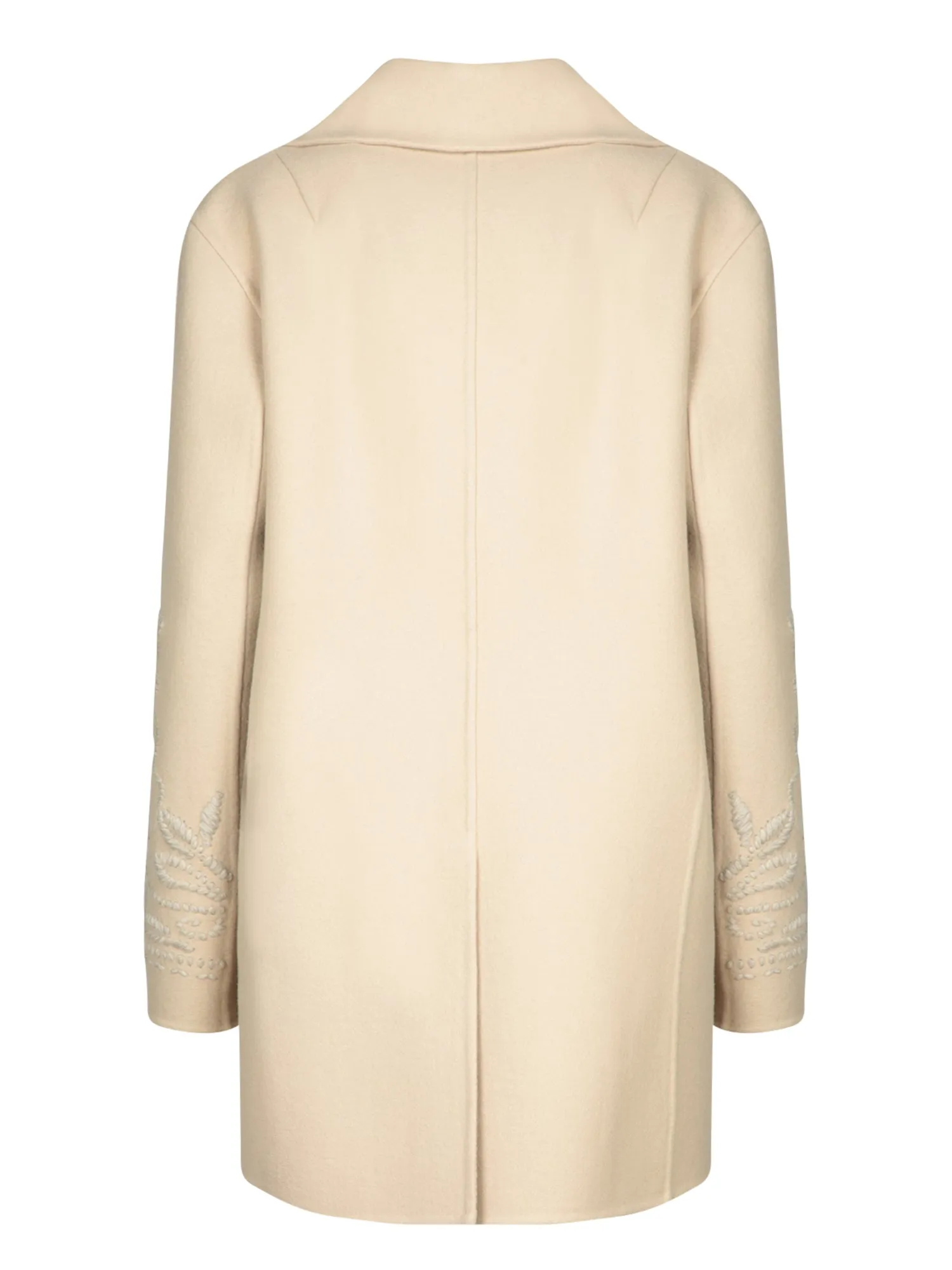 Beige Single-Breasted Embroidered Coat