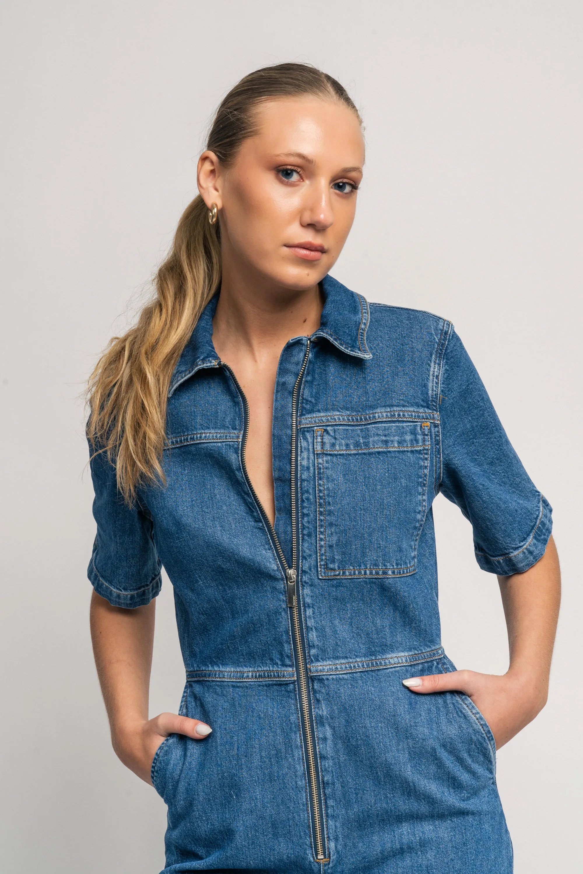 Bella 2/4 Marine Jumpsuit - Medium Blue Denim