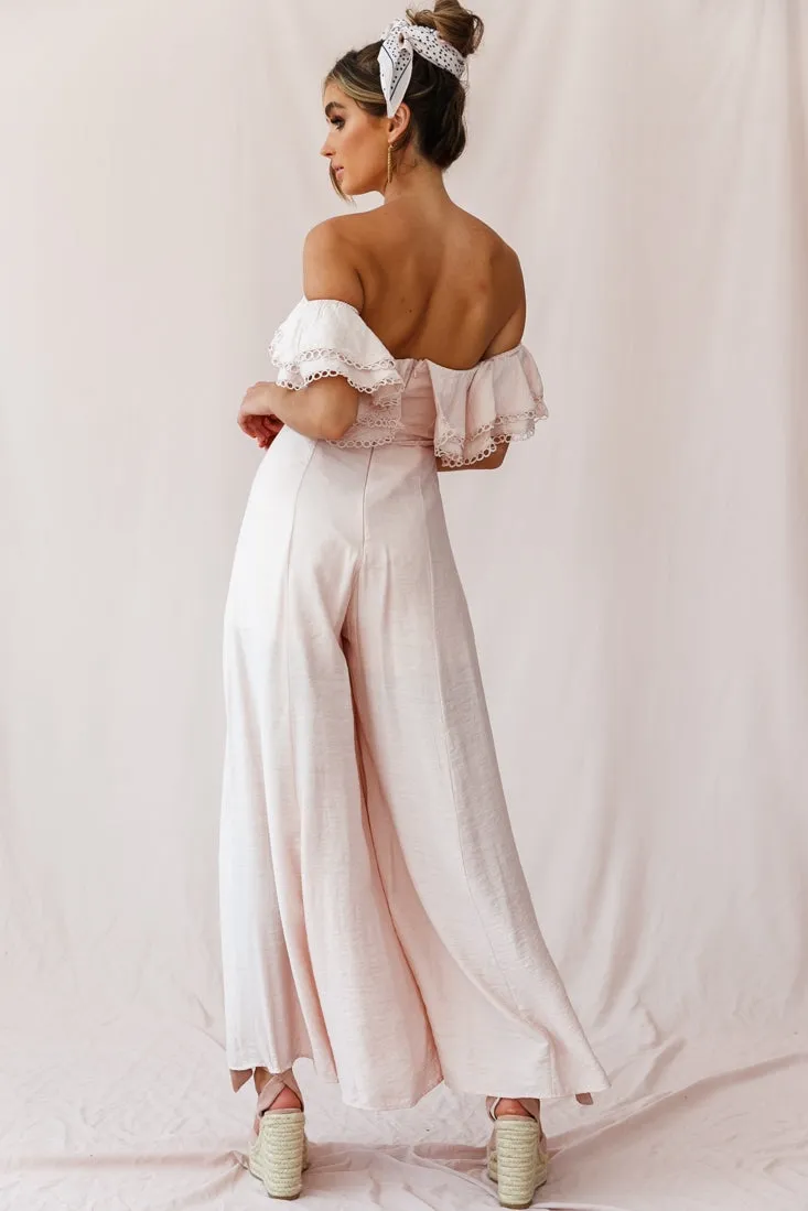 Beloved Off-Shoulder Wide Leg Jumpsuit Nude