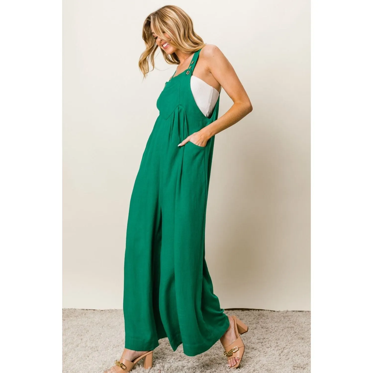 BiBi Texture Sleeveless Wide Leg Jumpsuit