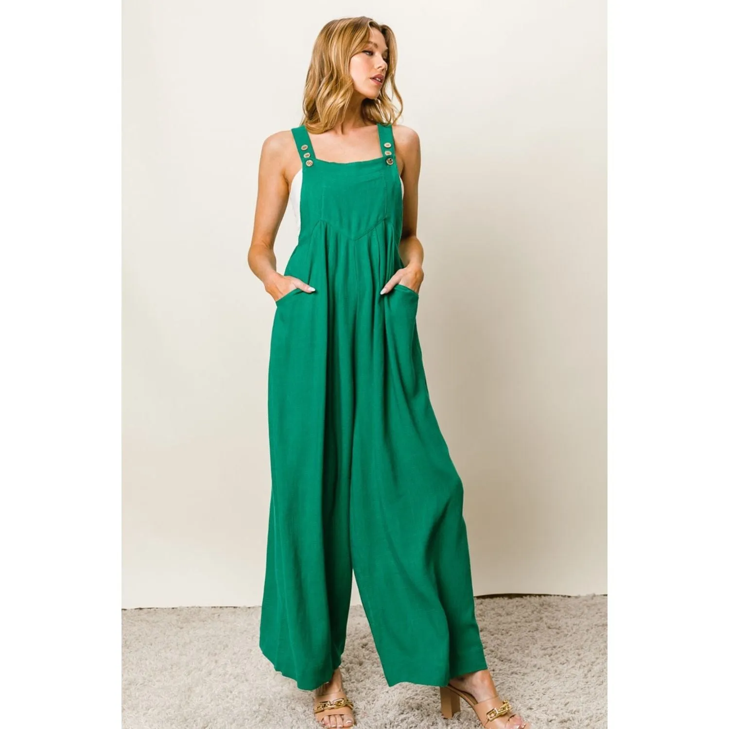 BiBi Texture Sleeveless Wide Leg Jumpsuit