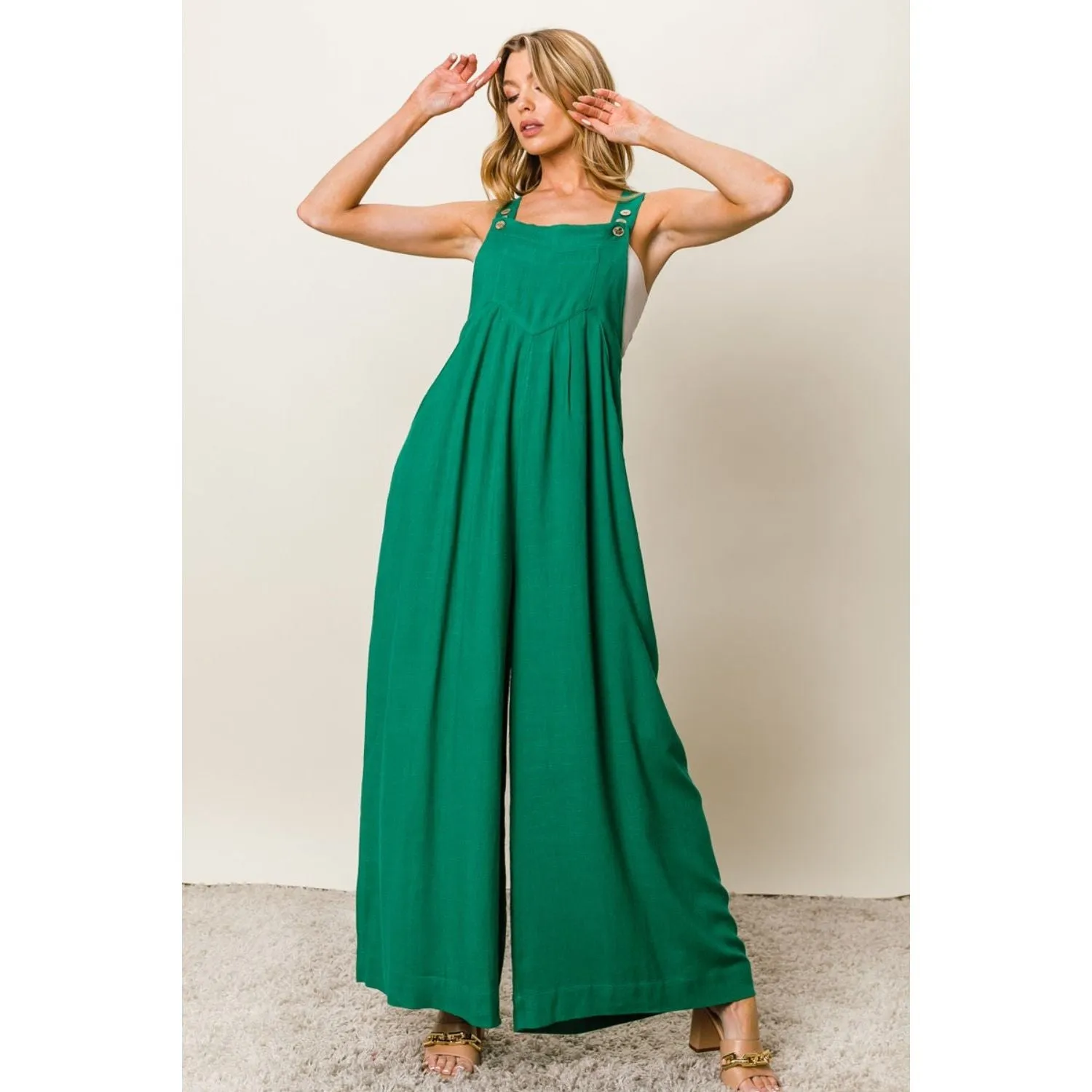 BiBi Texture Sleeveless Wide Leg Jumpsuit