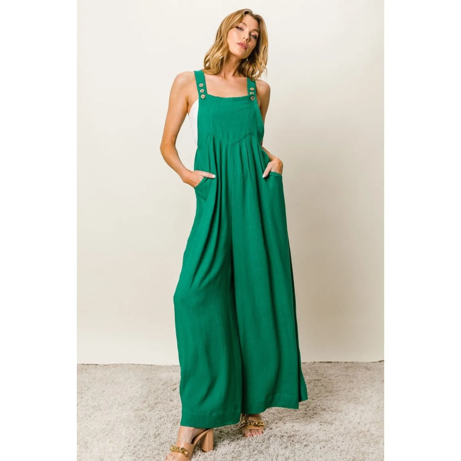 BiBi Texture Sleeveless Wide Leg Jumpsuit