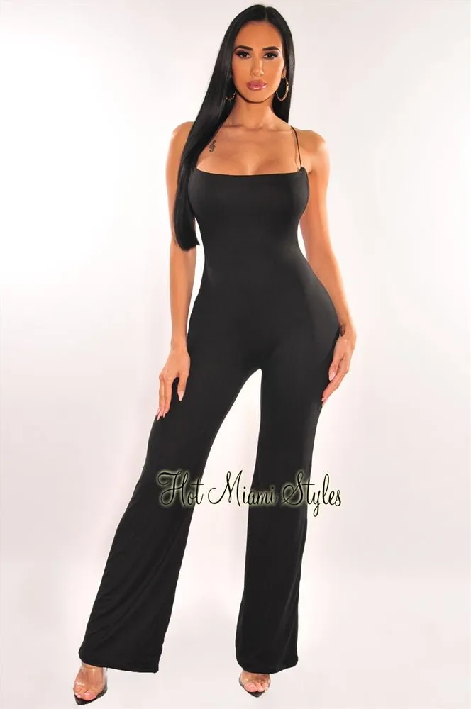 Black Elastic Straps Crisscross Palazzo Jumpsuit