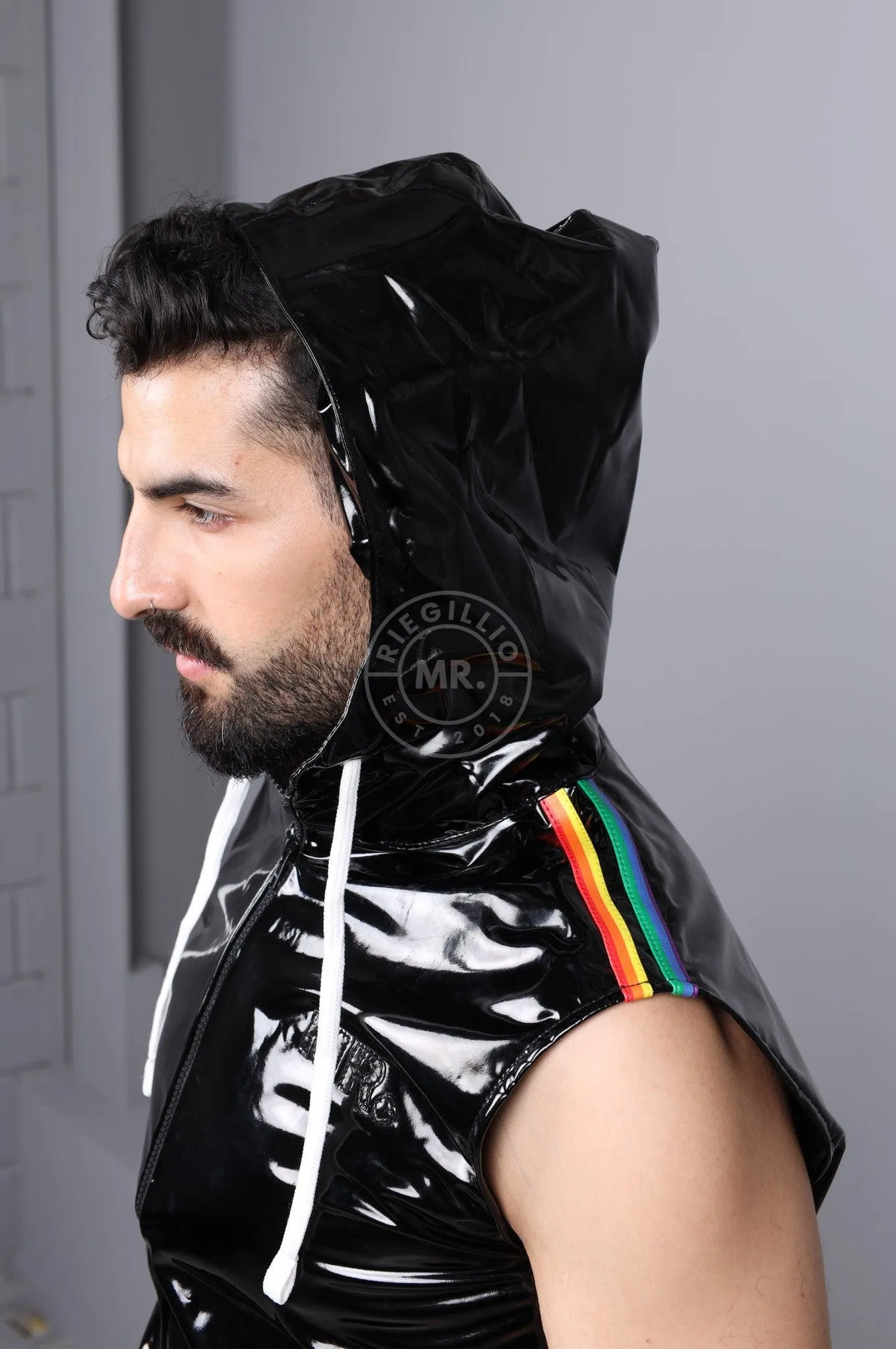 Black PVC Sleeveless Tracksuit Jacket - PROUD