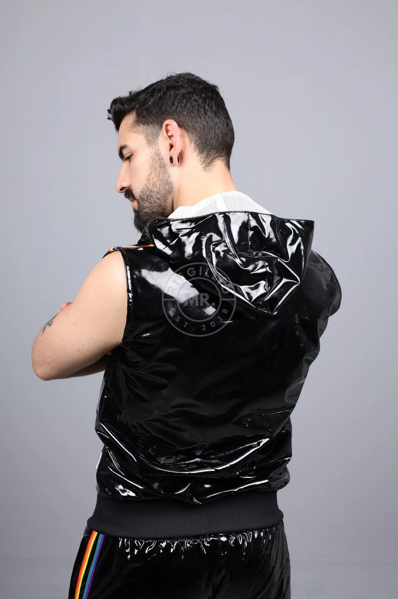 Black PVC Sleeveless Tracksuit Jacket - PROUD