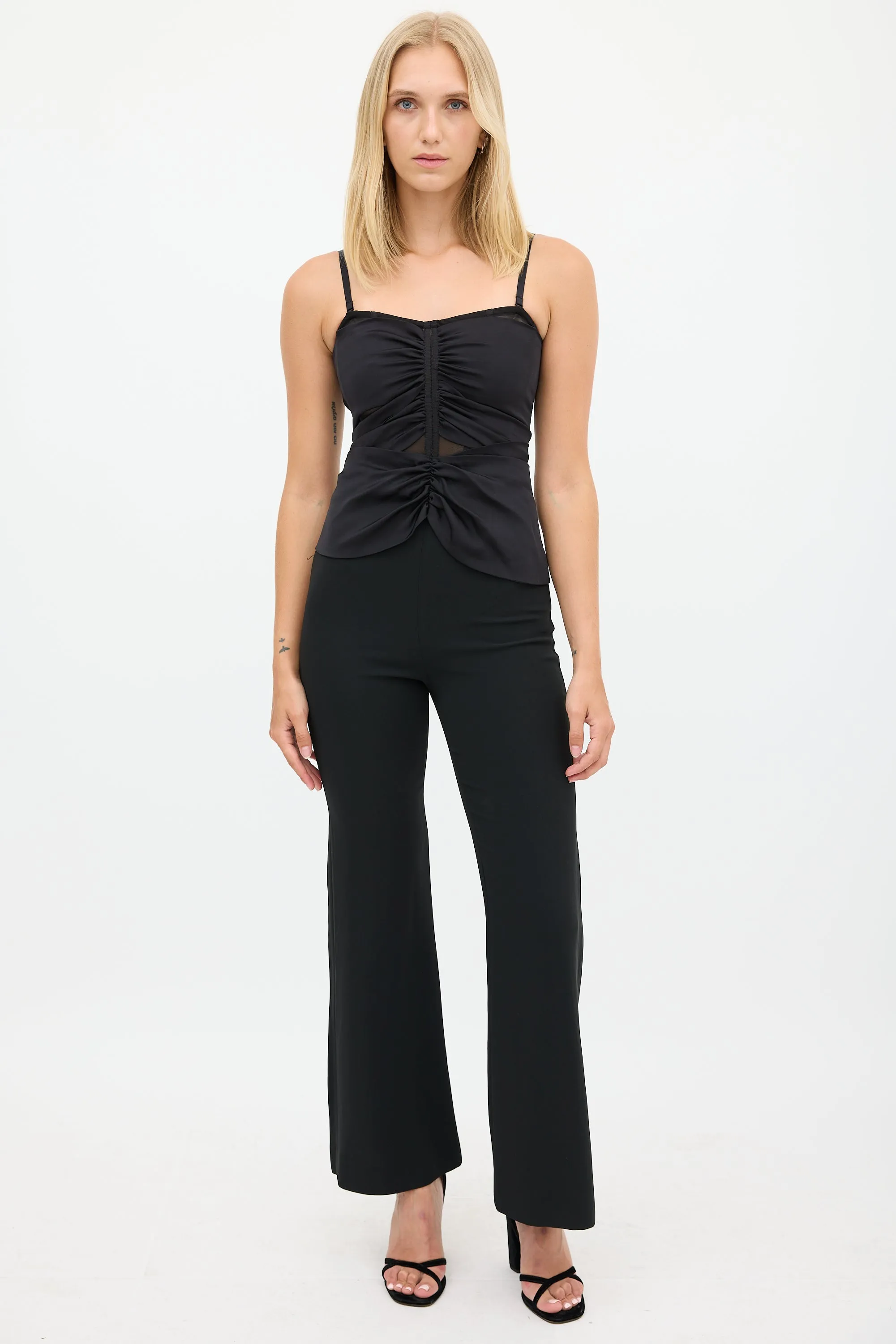 Black Ruched Mesh Jumpsuit