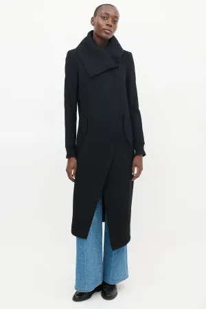 Black Wool Asymmetrical Maxi Coat