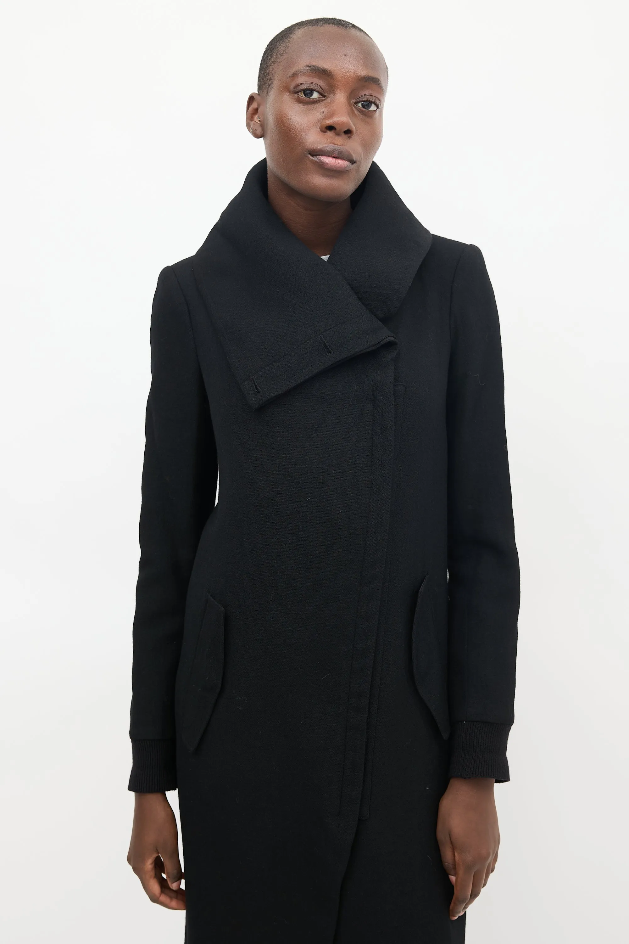 Black Wool Asymmetrical Maxi Coat