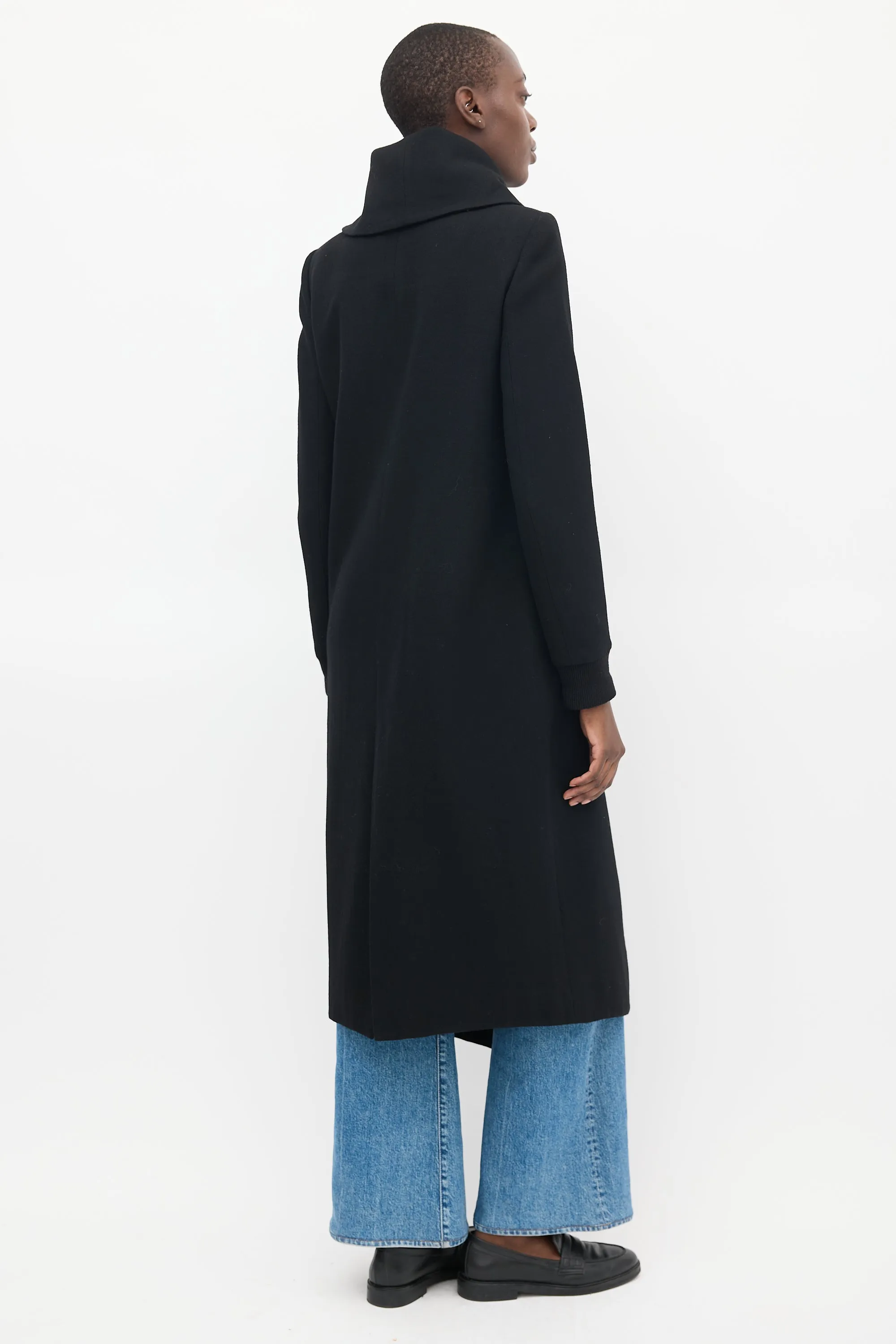 Black Wool Asymmetrical Maxi Coat