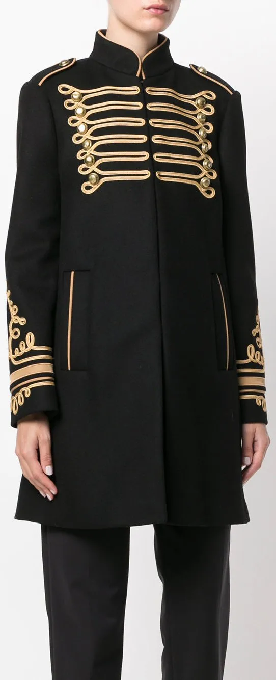 Black Wool Military Coat