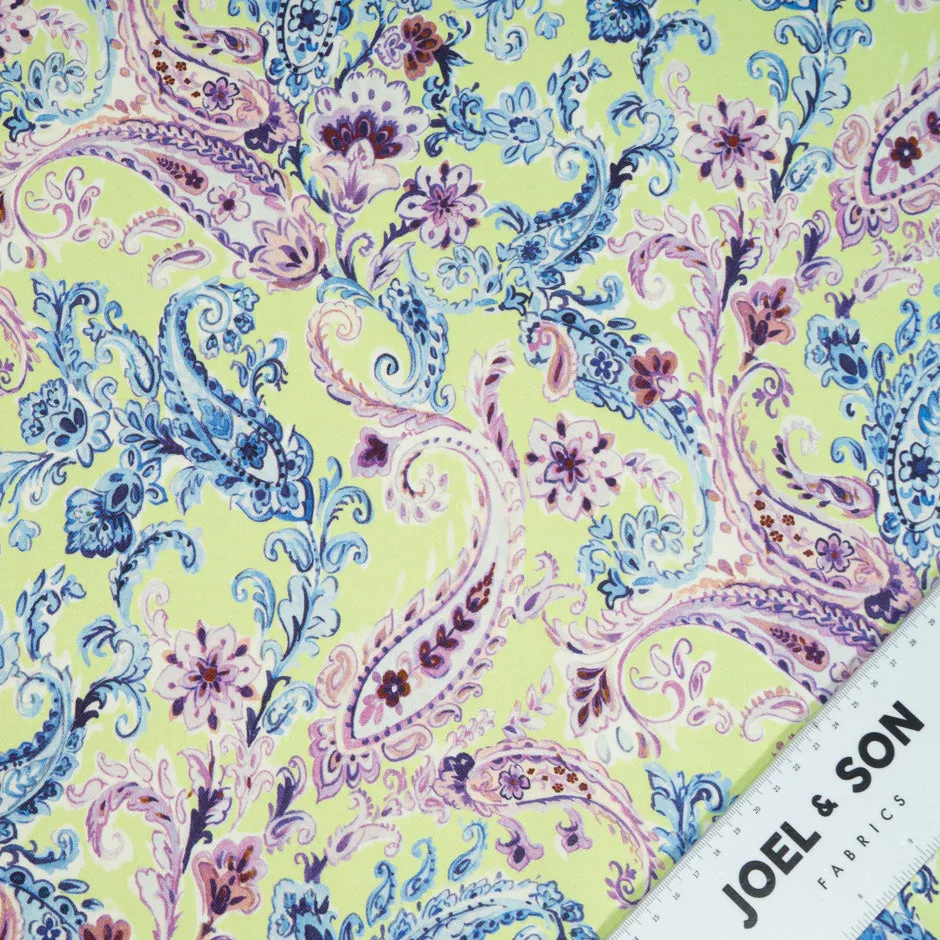 Blue & Lilac Paisley Printed Mint Green Wool & Cotton Blend