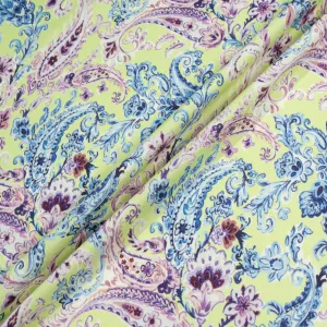 Blue & Lilac Paisley Printed Mint Green Wool & Cotton Blend