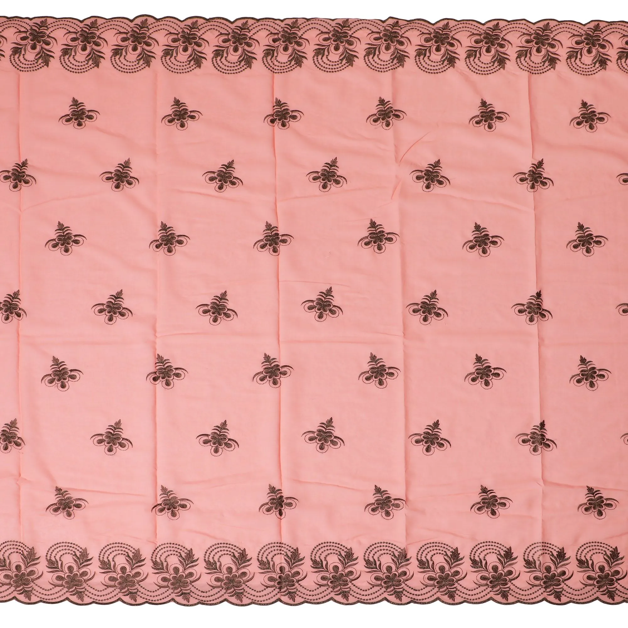 Blush Pink Cotton Voile with Elegant Black Embroidery for Sudanese Thobe - 140cm x 4.5 Mtrs piece-D18589