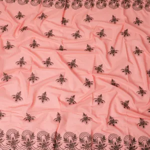 Blush Pink Cotton Voile with Elegant Black Embroidery for Sudanese Thobe - 140cm x 4.5 Mtrs piece-D18589