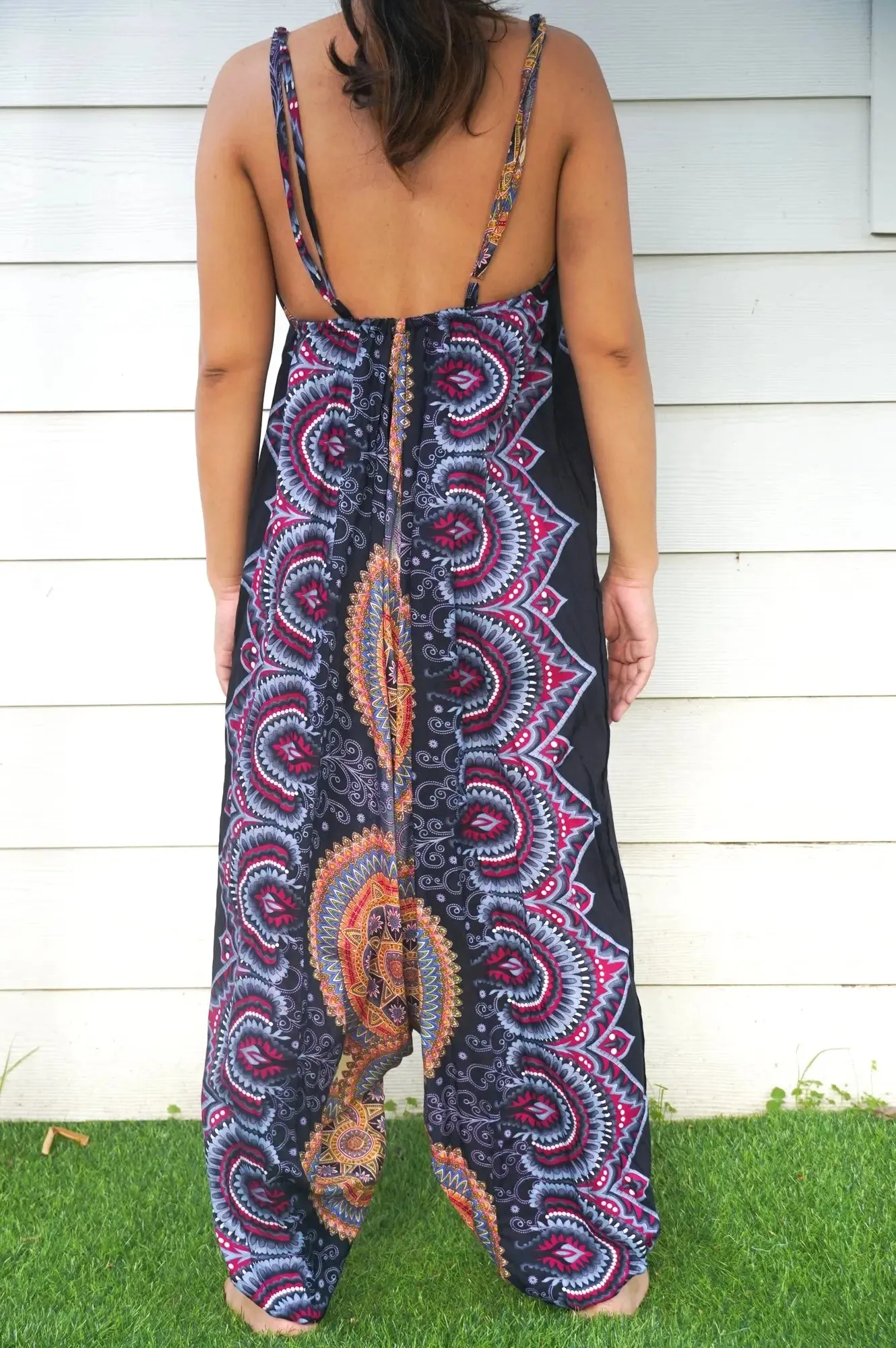 Boho Chic Black Mandala Festival-Ready Wide-Leg Jumpsuit