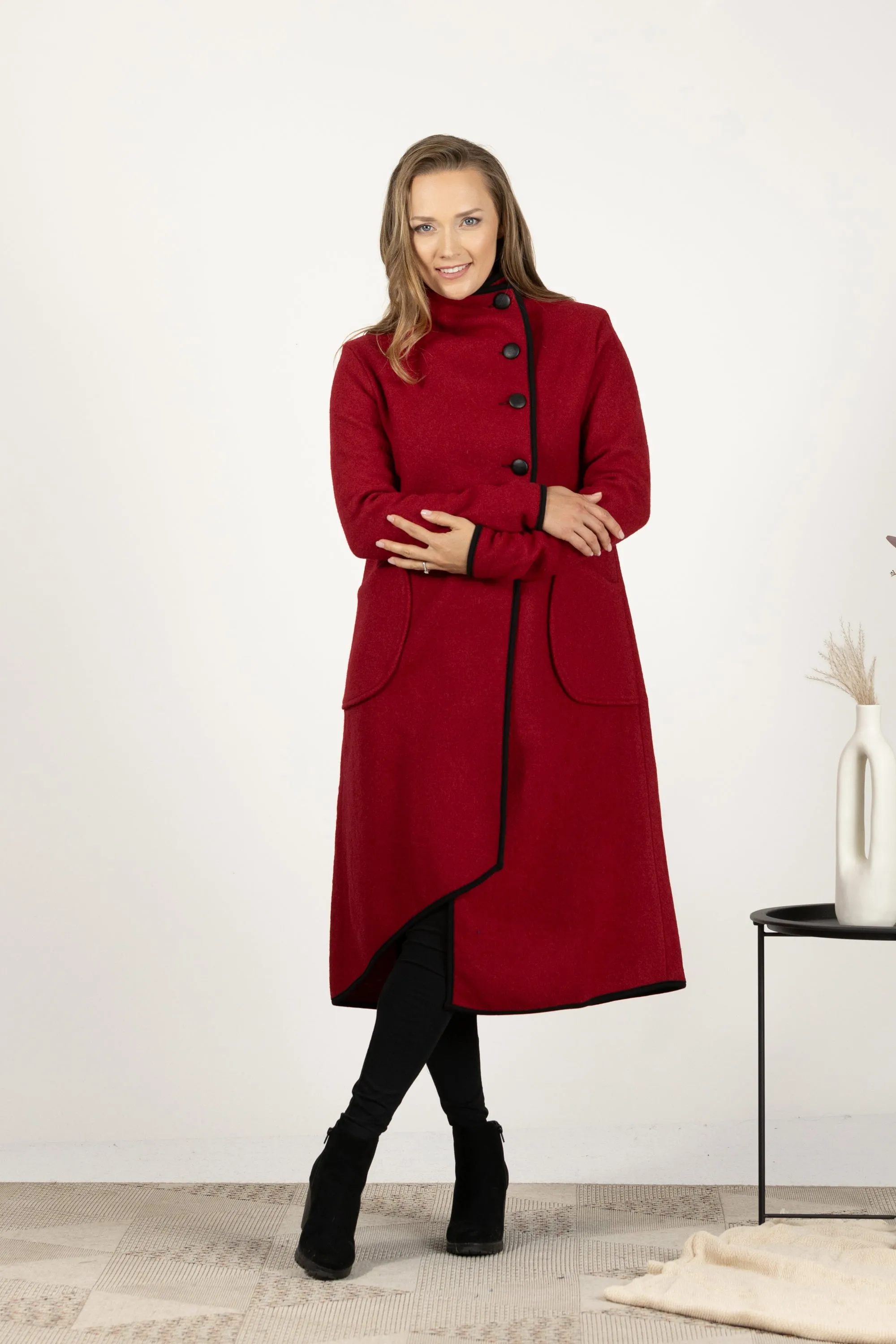 Boiled Wool Coat with Pockets