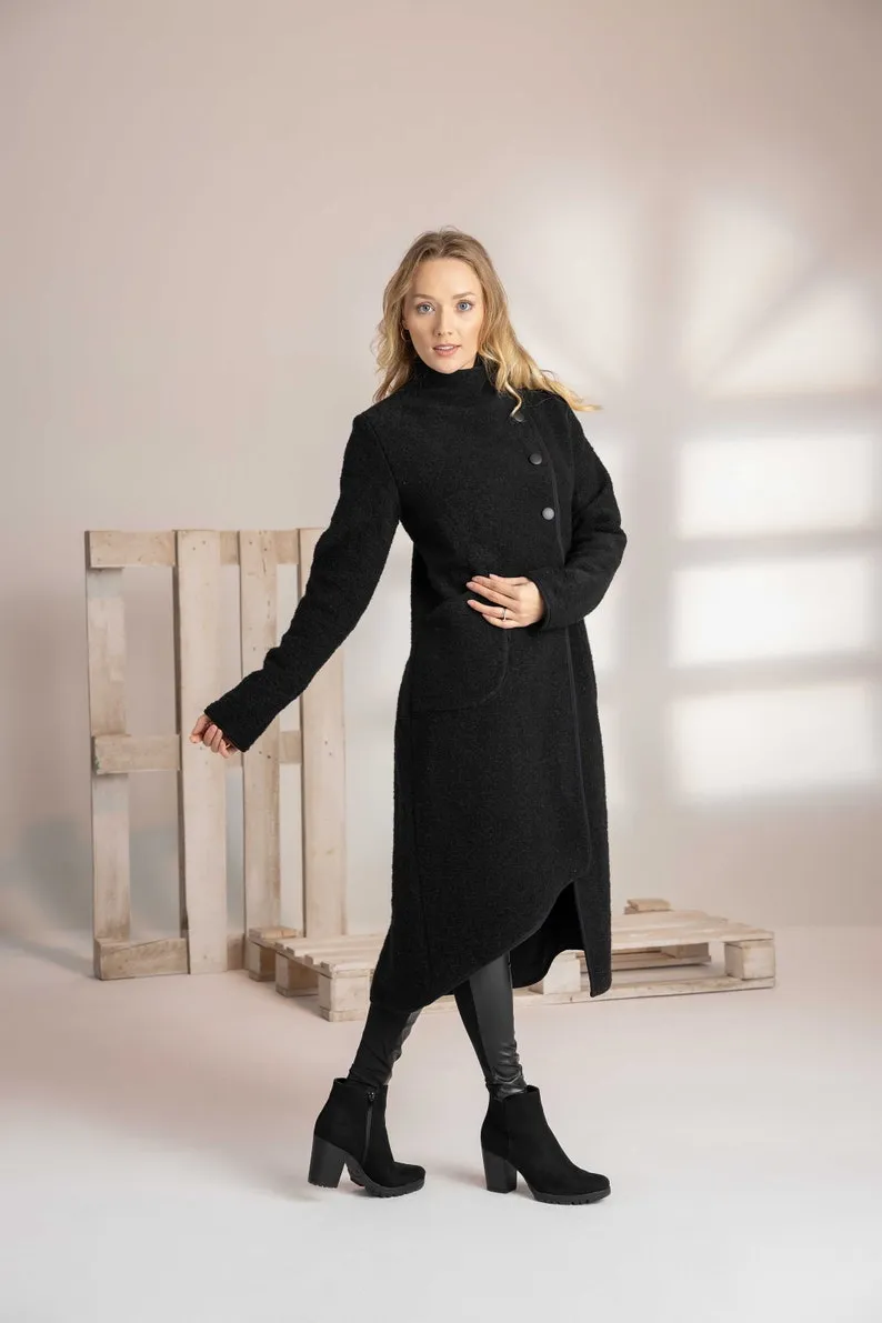 Boiled Wool Coat with Pockets