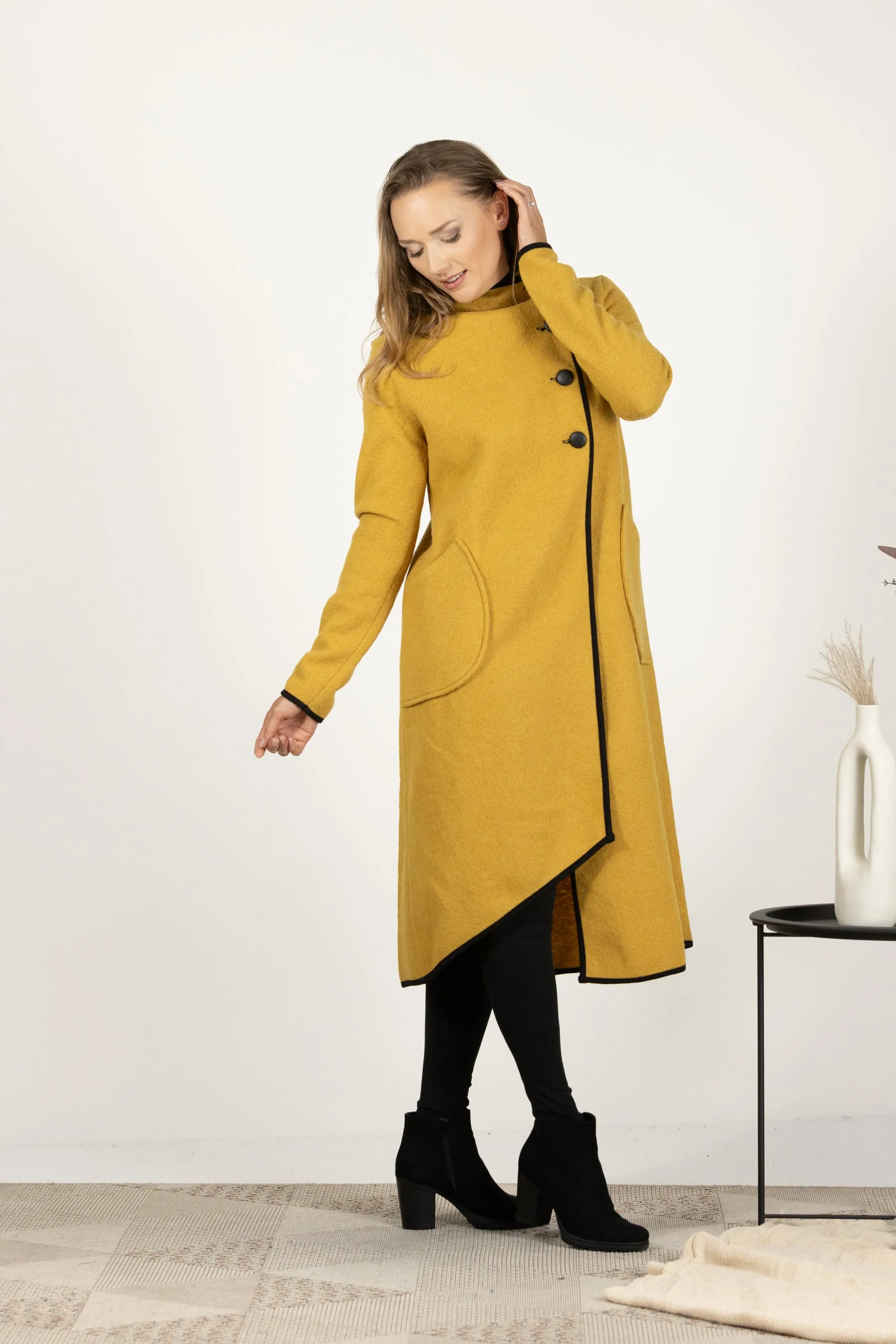 Boiled Wool Coat with Pockets