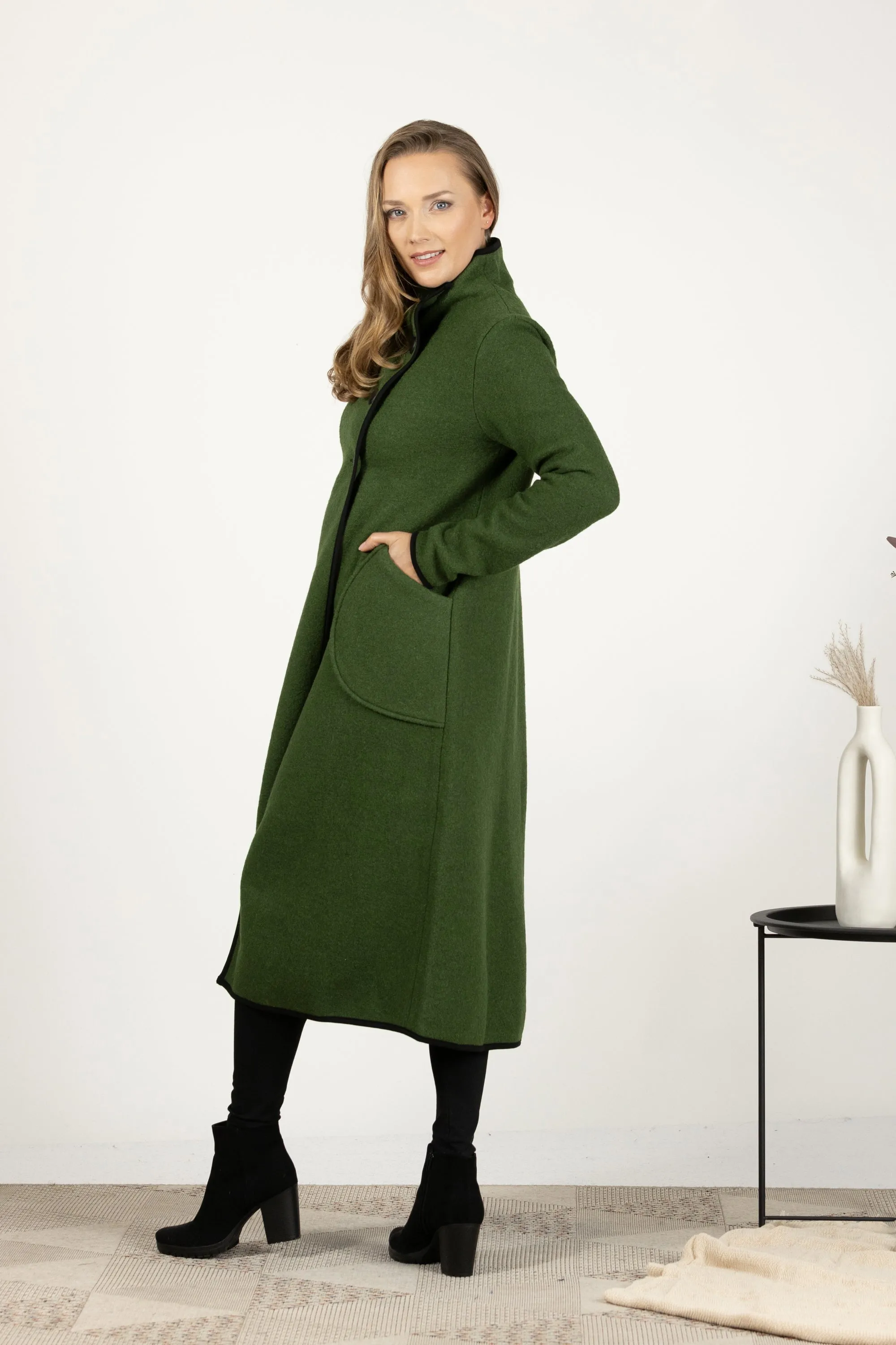 Boiled Wool Coat with Pockets