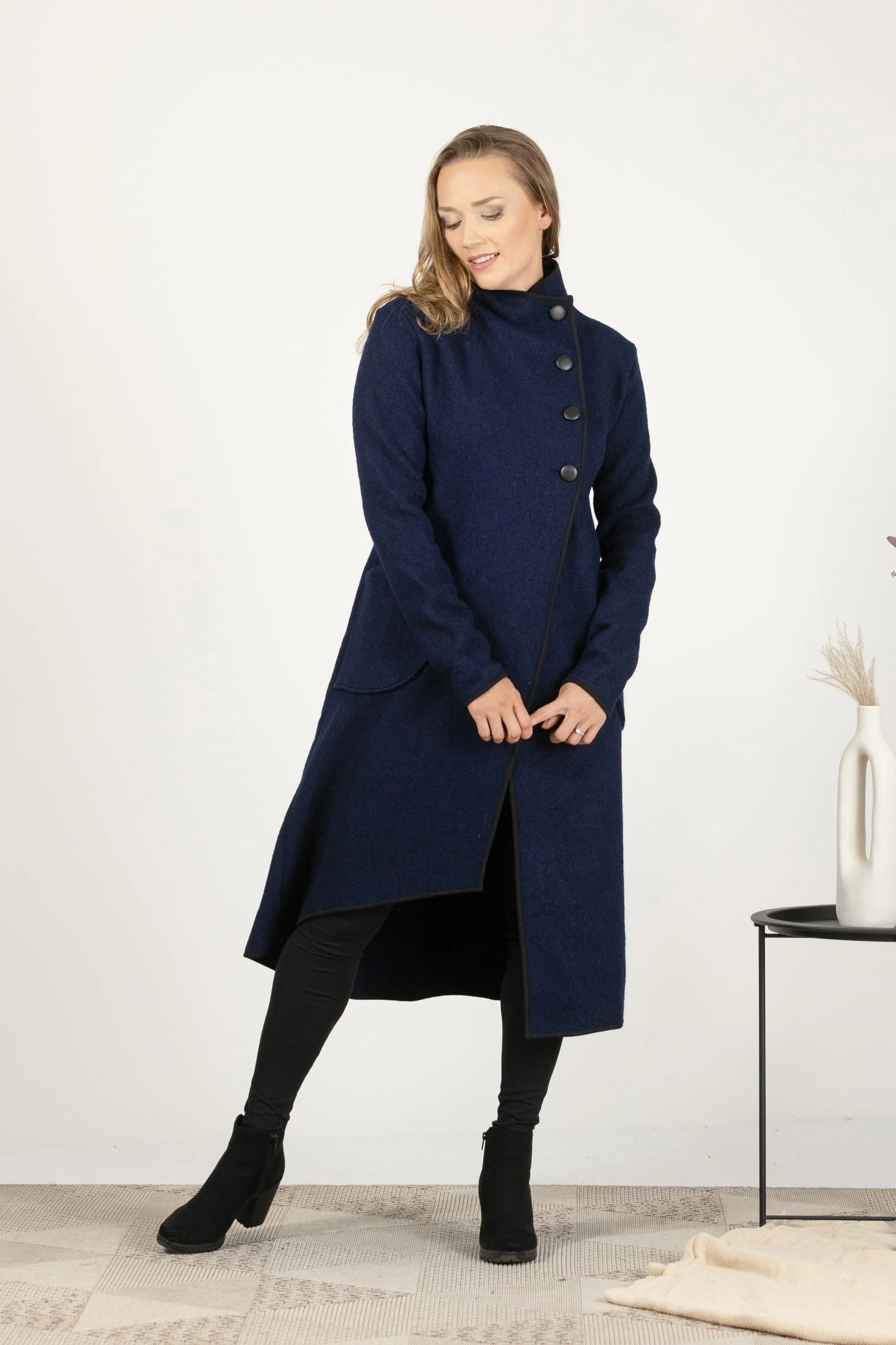 Boiled Wool Coat with Pockets